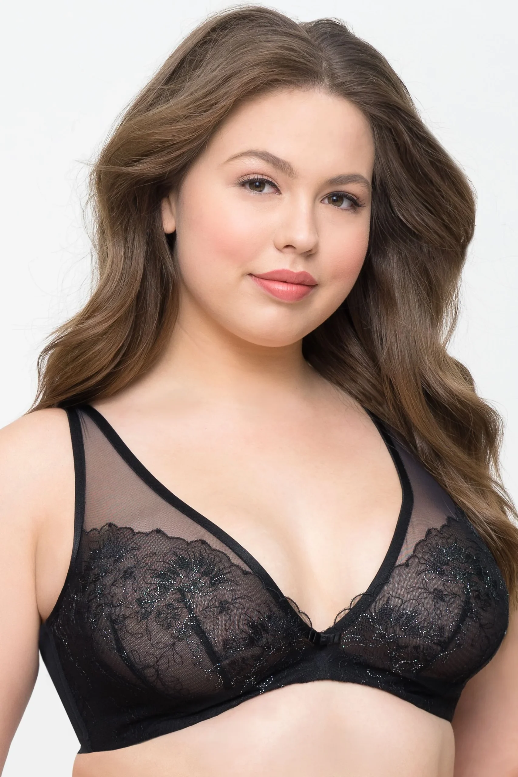 Curvy Couture Glistening Embroidery V-Neck Bra
