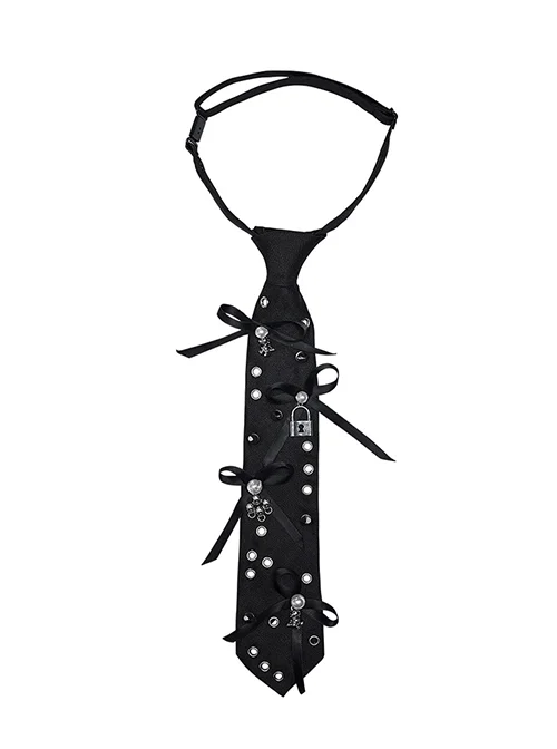 Cute Bow Metal Pendant Adjustable Black Cool Punk Tie