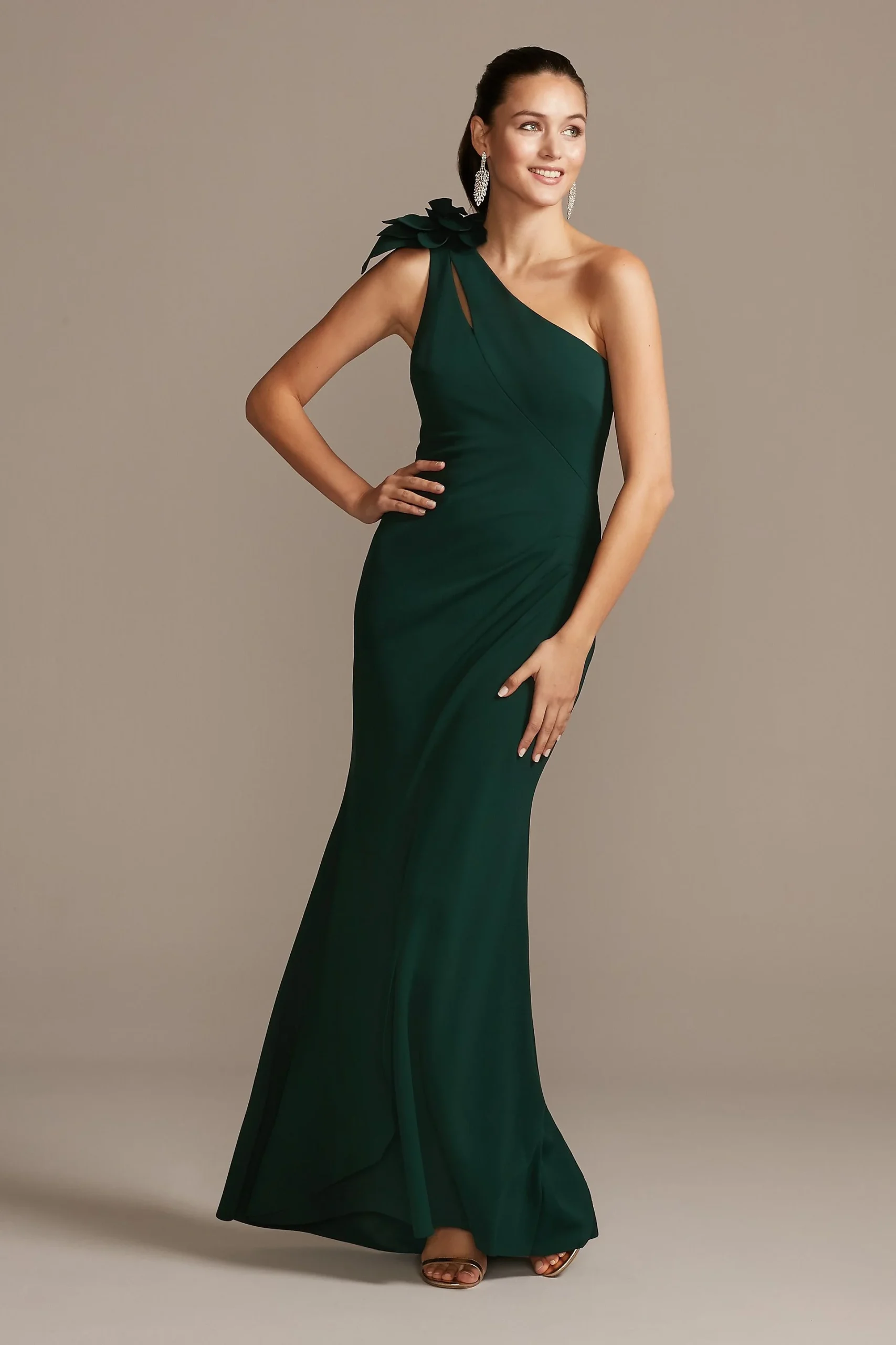 Cutout One Shoulder Sheath Gown with Accent Bow
