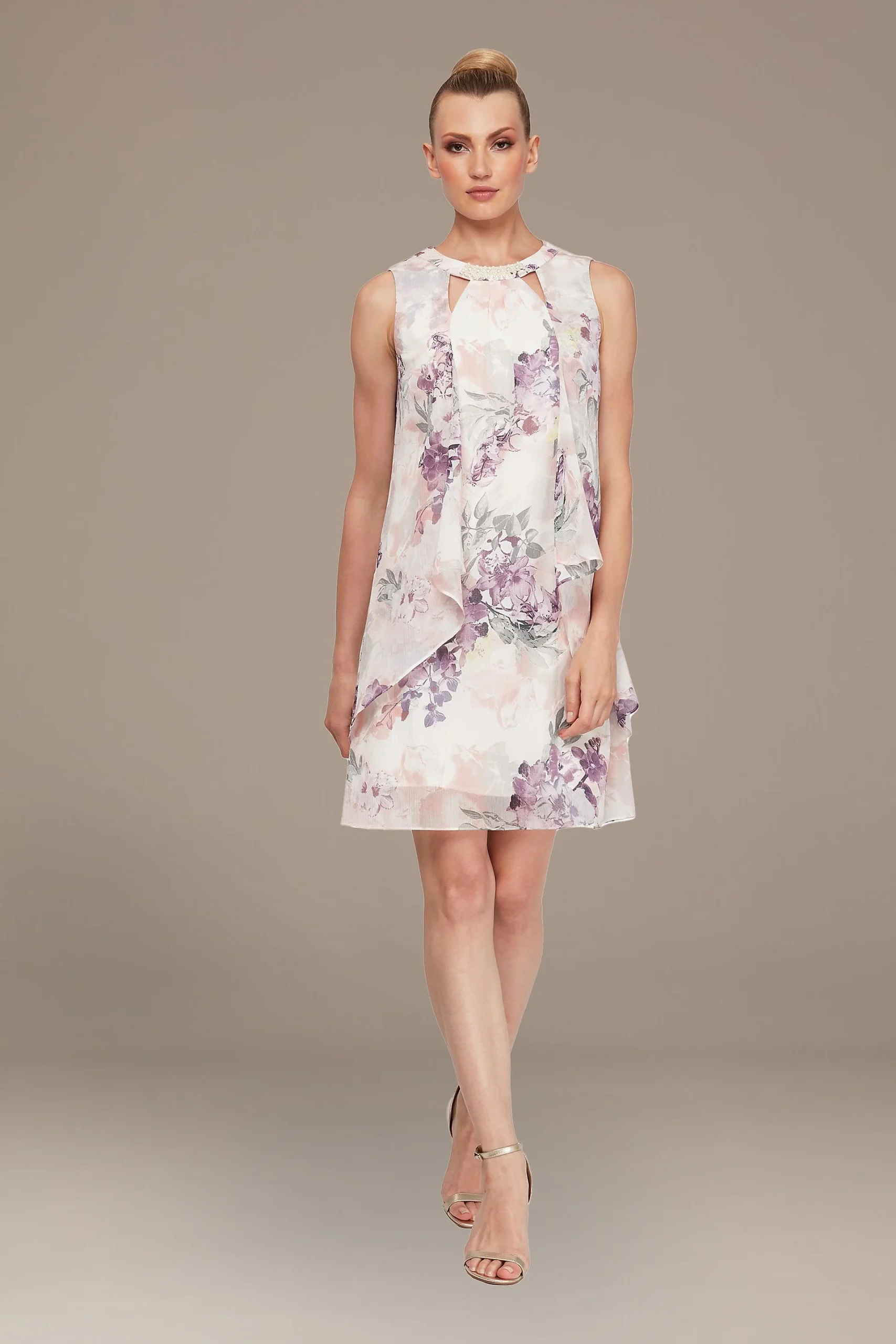 Cutout Pearl Neckline Tiered Chiffon Tank Dress