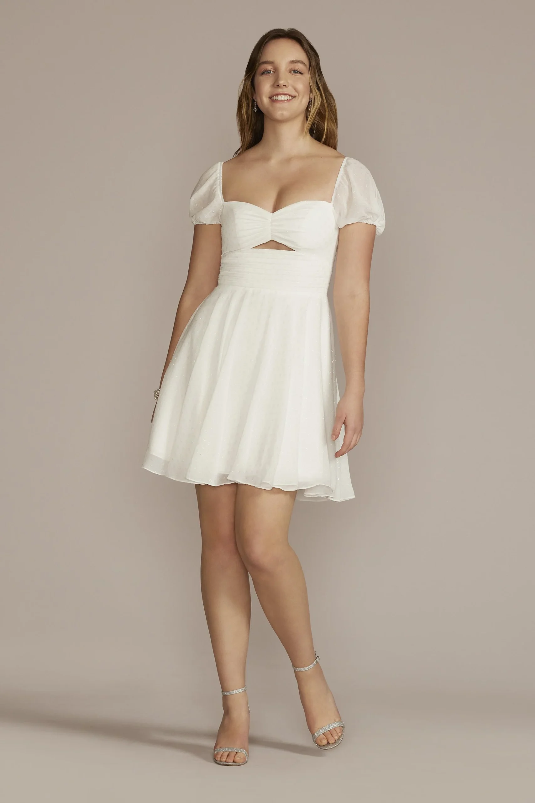 Cutout Polka Dot Mini A-Line Chiffon Dress