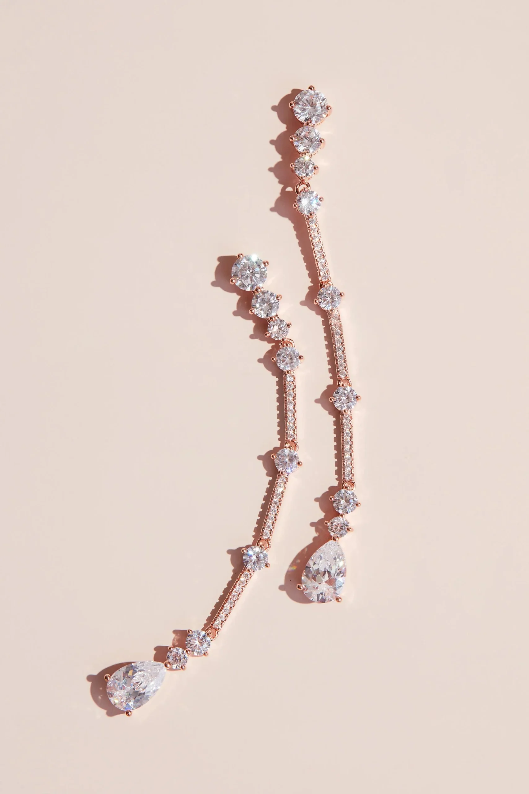 Dangling Cubic Zirconia Bar and Pear Earrings