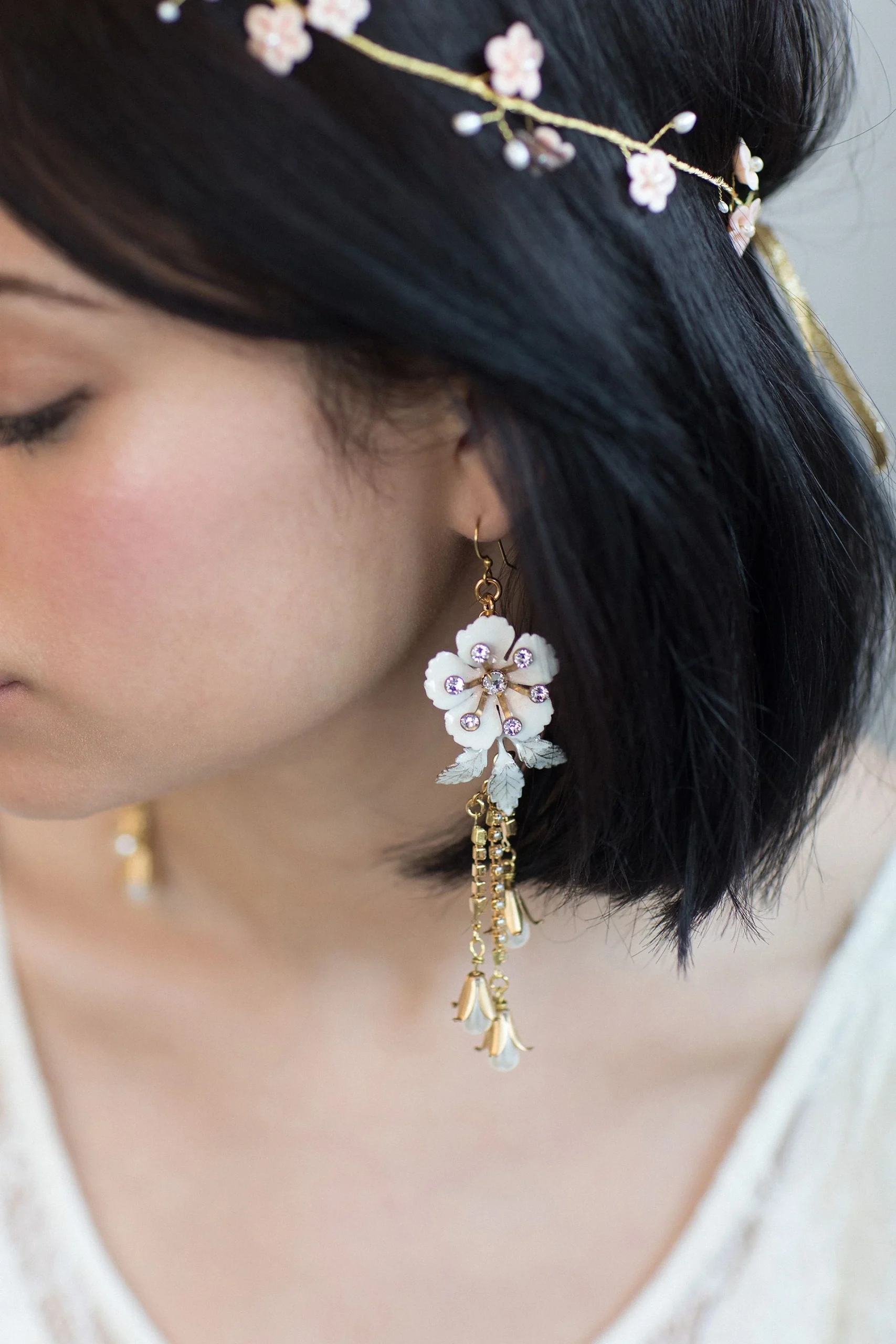 Dangling Dewdrop Enameled Earrings