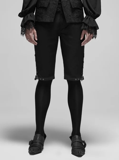 Dark Stripe Back Waist Lace-Up Bottom Metal Hasp Black Gothic Shorts