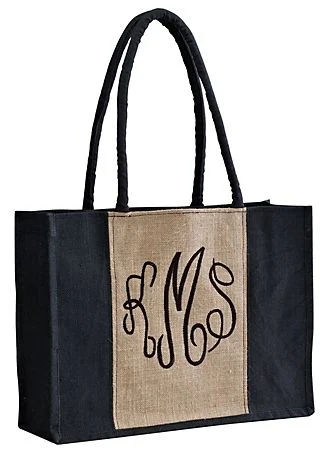 DB Exclusive Personalized Black and Tan Jute Tote