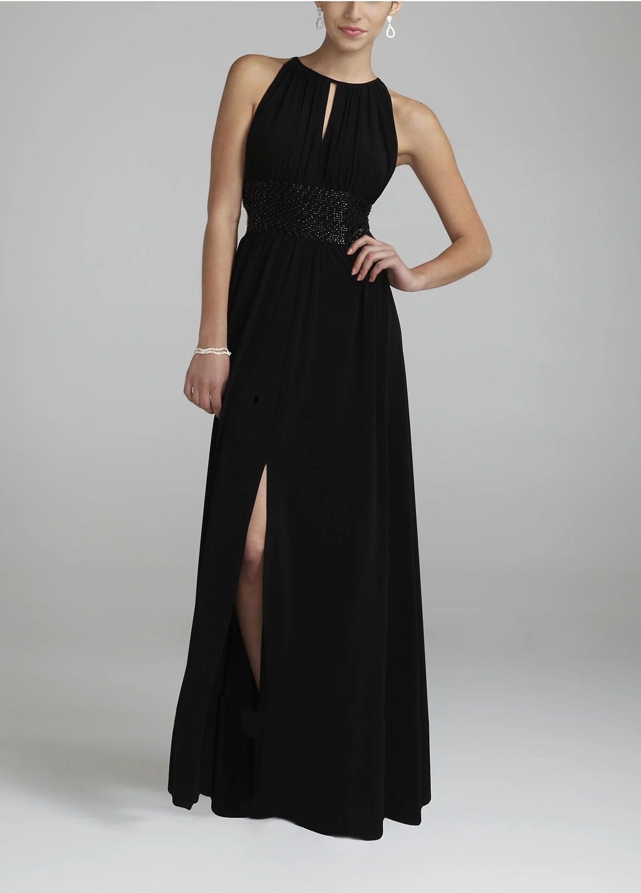 Jersey Dress with Keyhole Neck and Beaded Waist