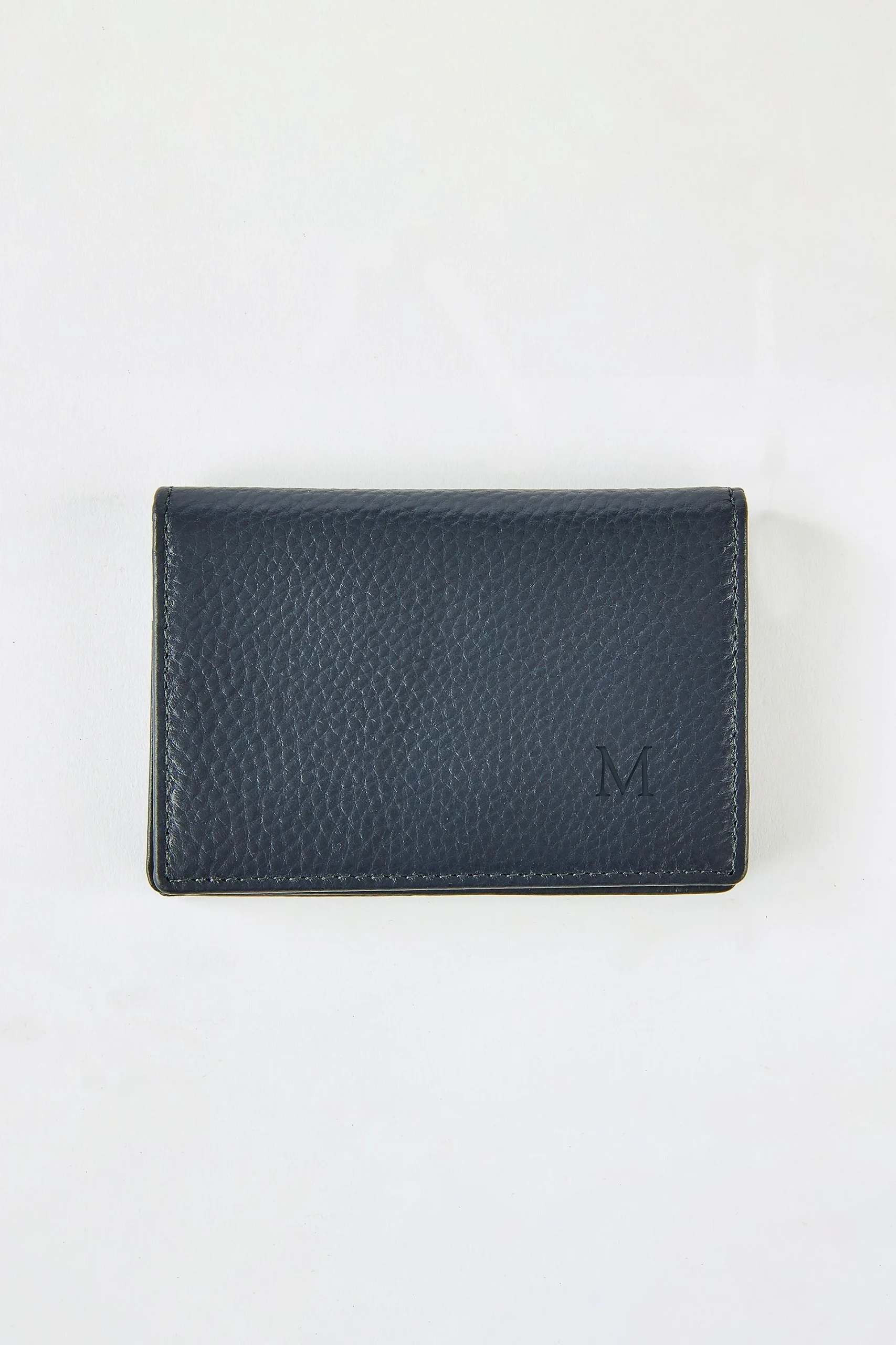 Debossed Leather Card Case in Navy