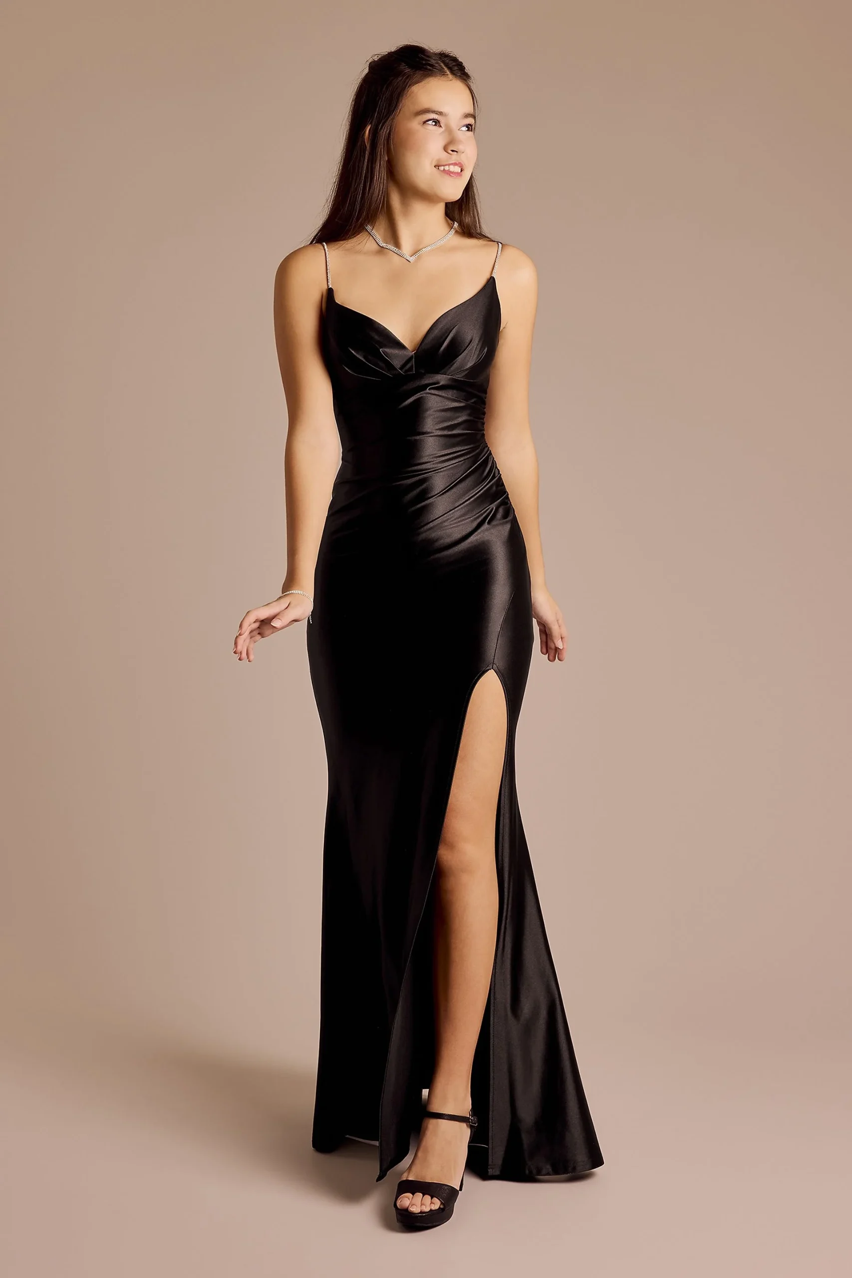 Deep V-Neck Sculpting Satin Slim Mermaid Dress
