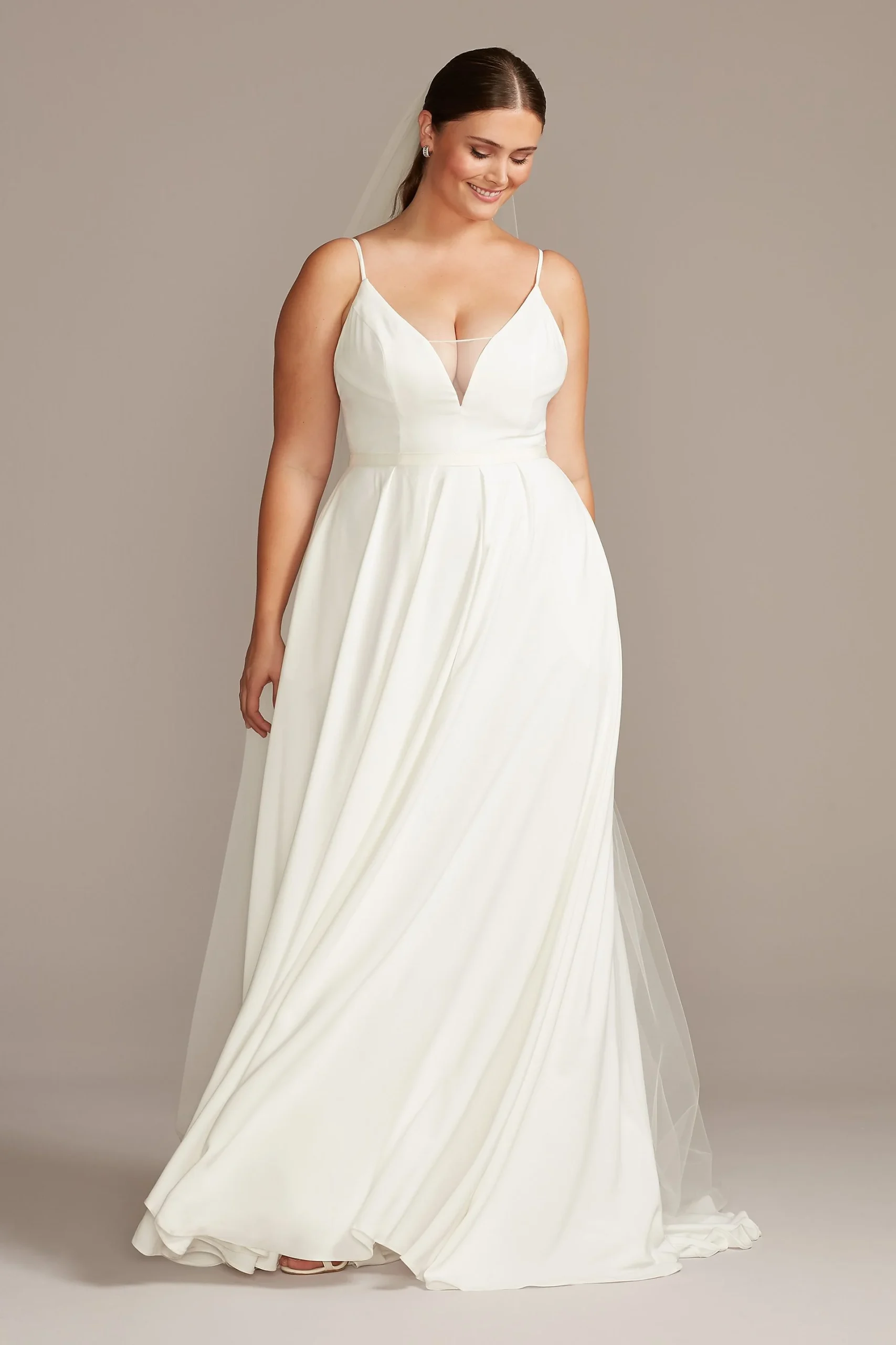 Deep-V Spaghetti Plus Size Wedding Dress