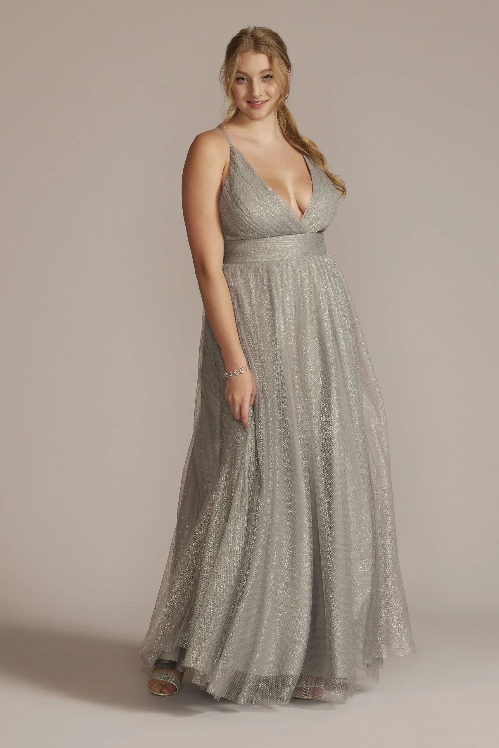 Deep-V Sparkle A-Line Prom Dress