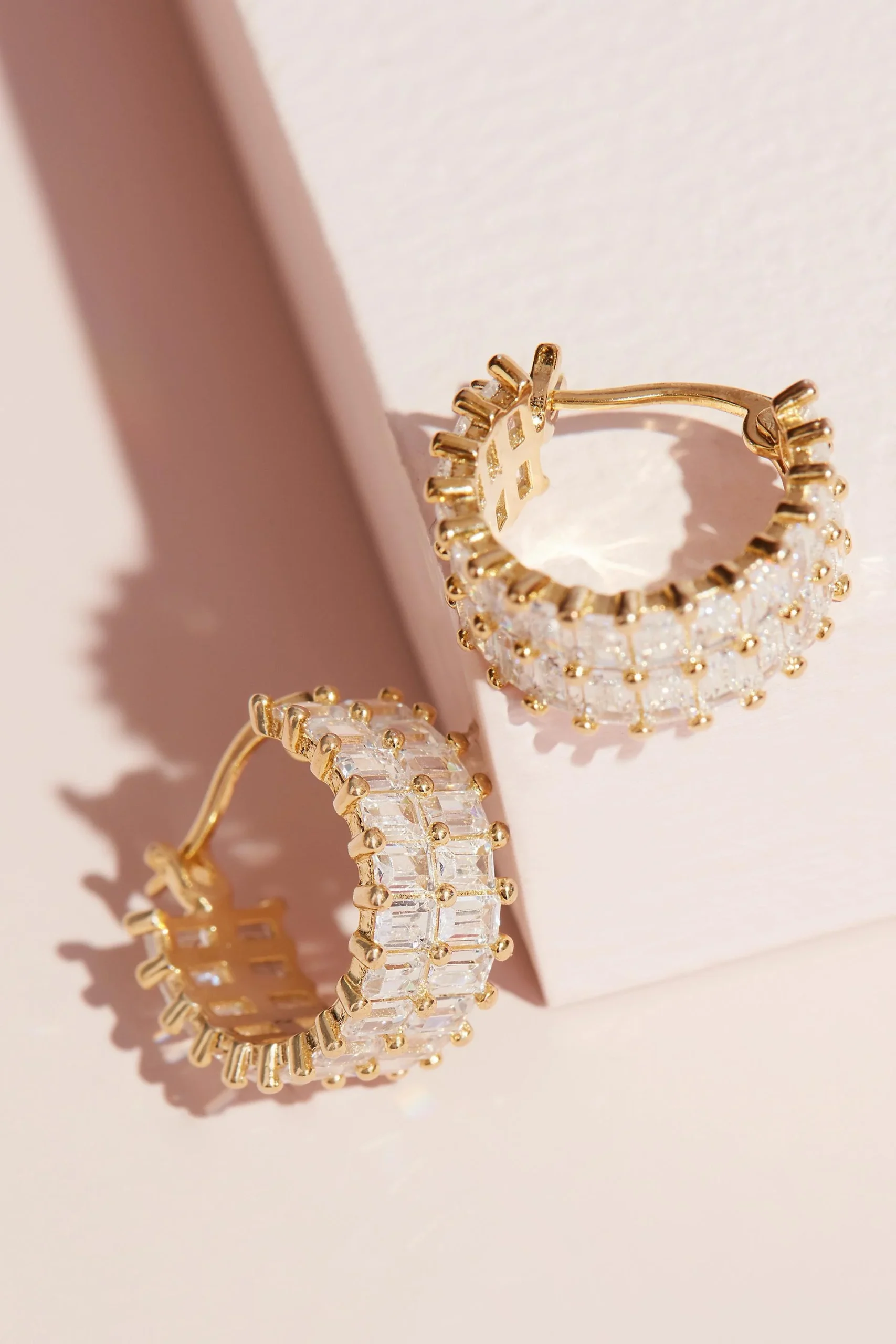 Double Baguette Crystal Half Hoop Earrings