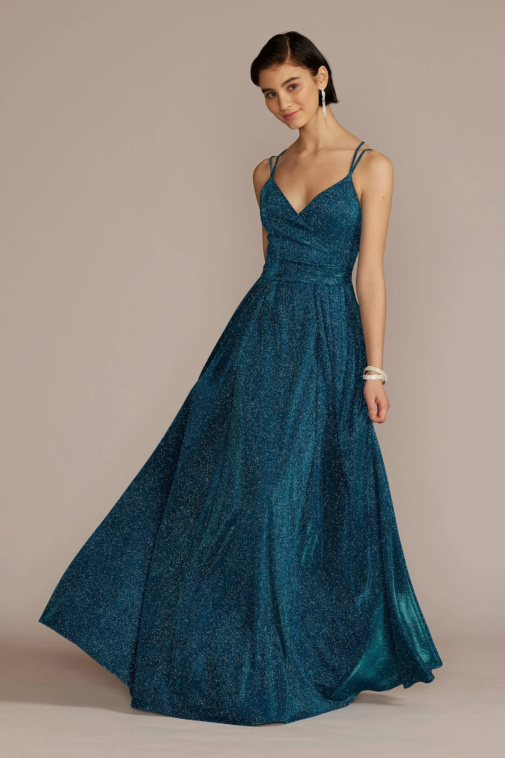 Double Spaghetti Strap Metallic A-line Dress