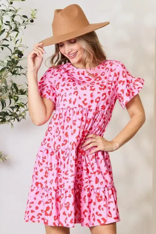 Double Take Short Flounce Sleeve Tiered Dress