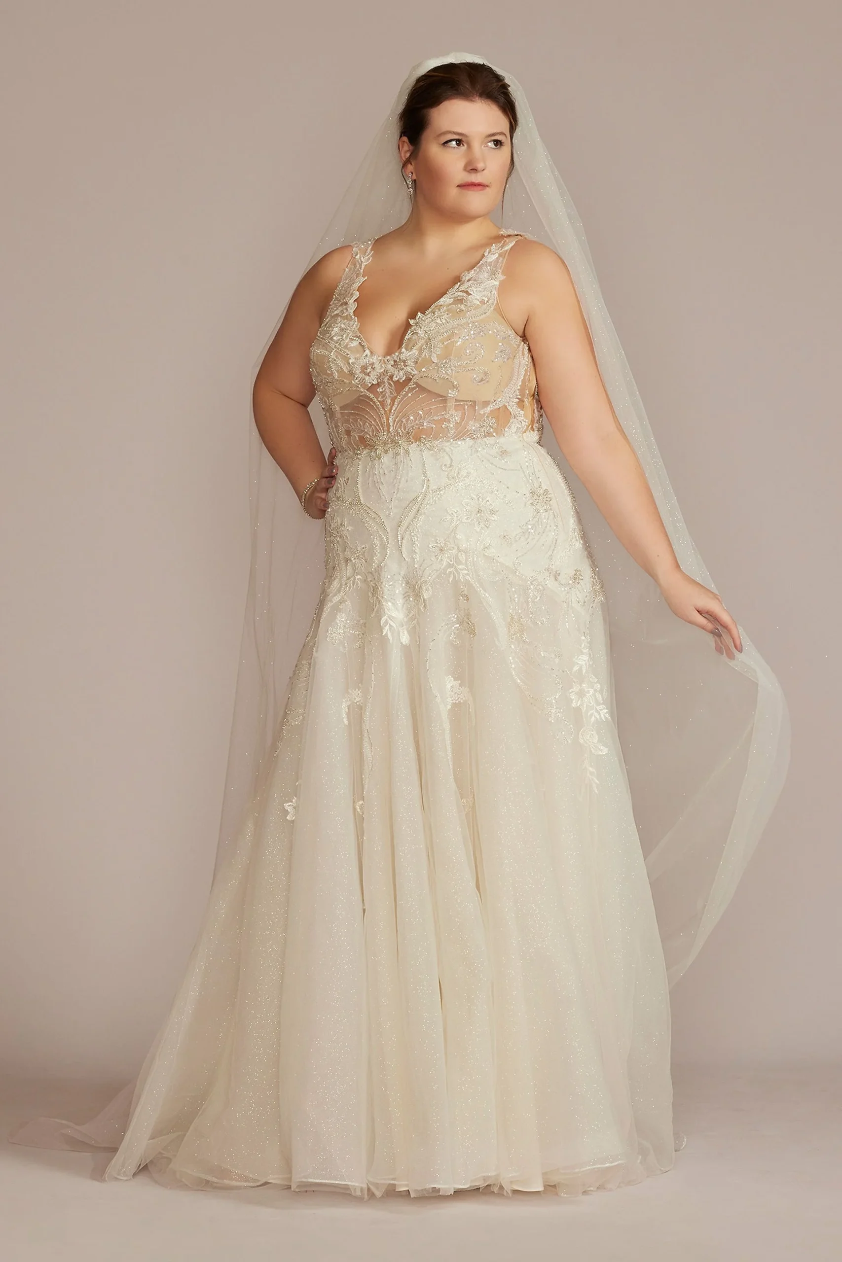Drop Waist Beaded Applique Wedding Gown
