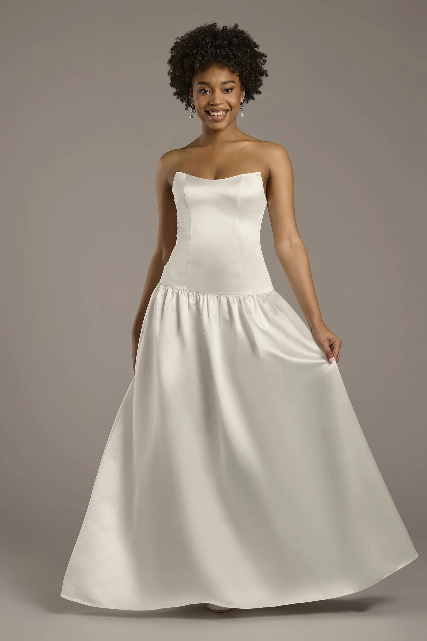 Drop Waist Satin A-Line Wedding Dress