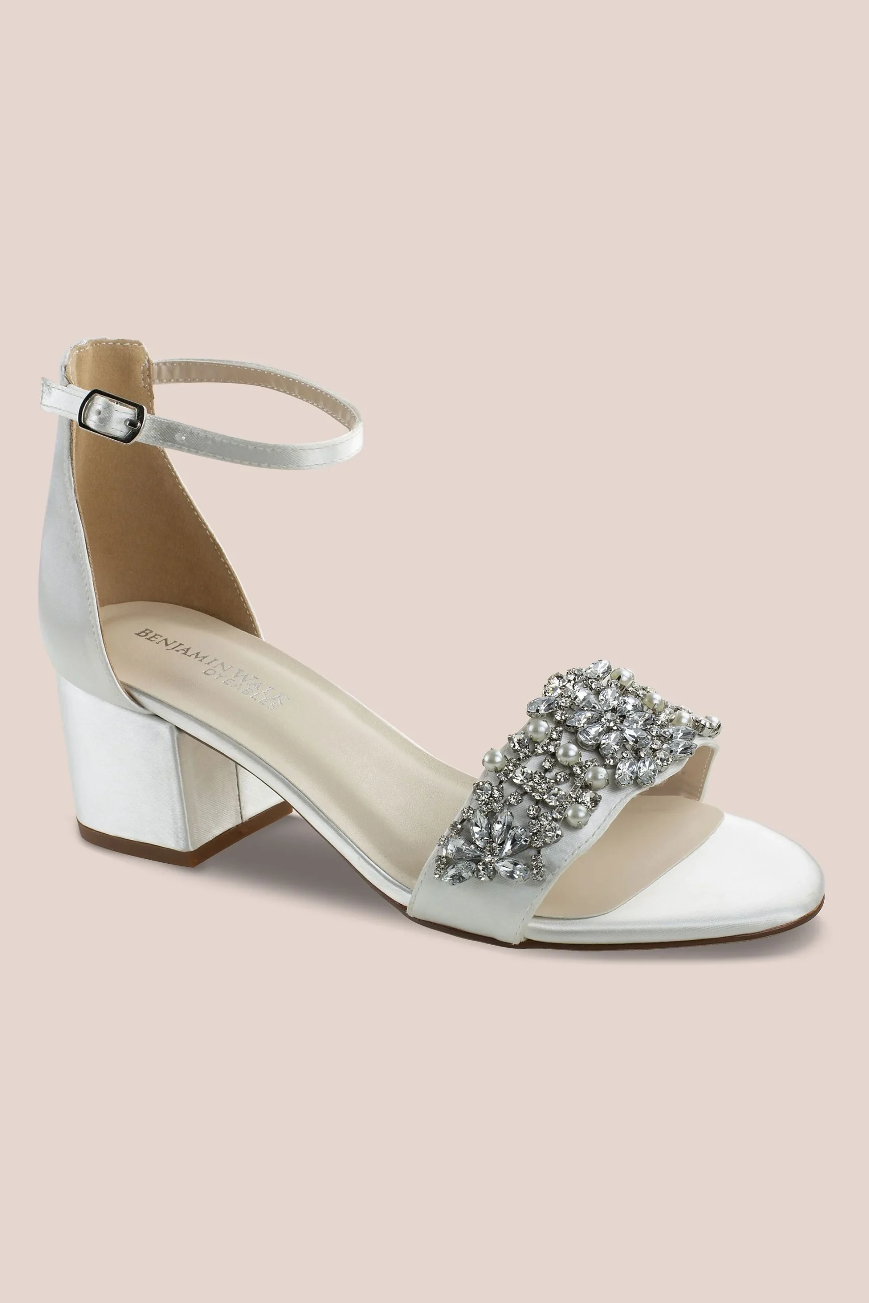 Dyeable Block Heel Sandals with Jeweled Vamp