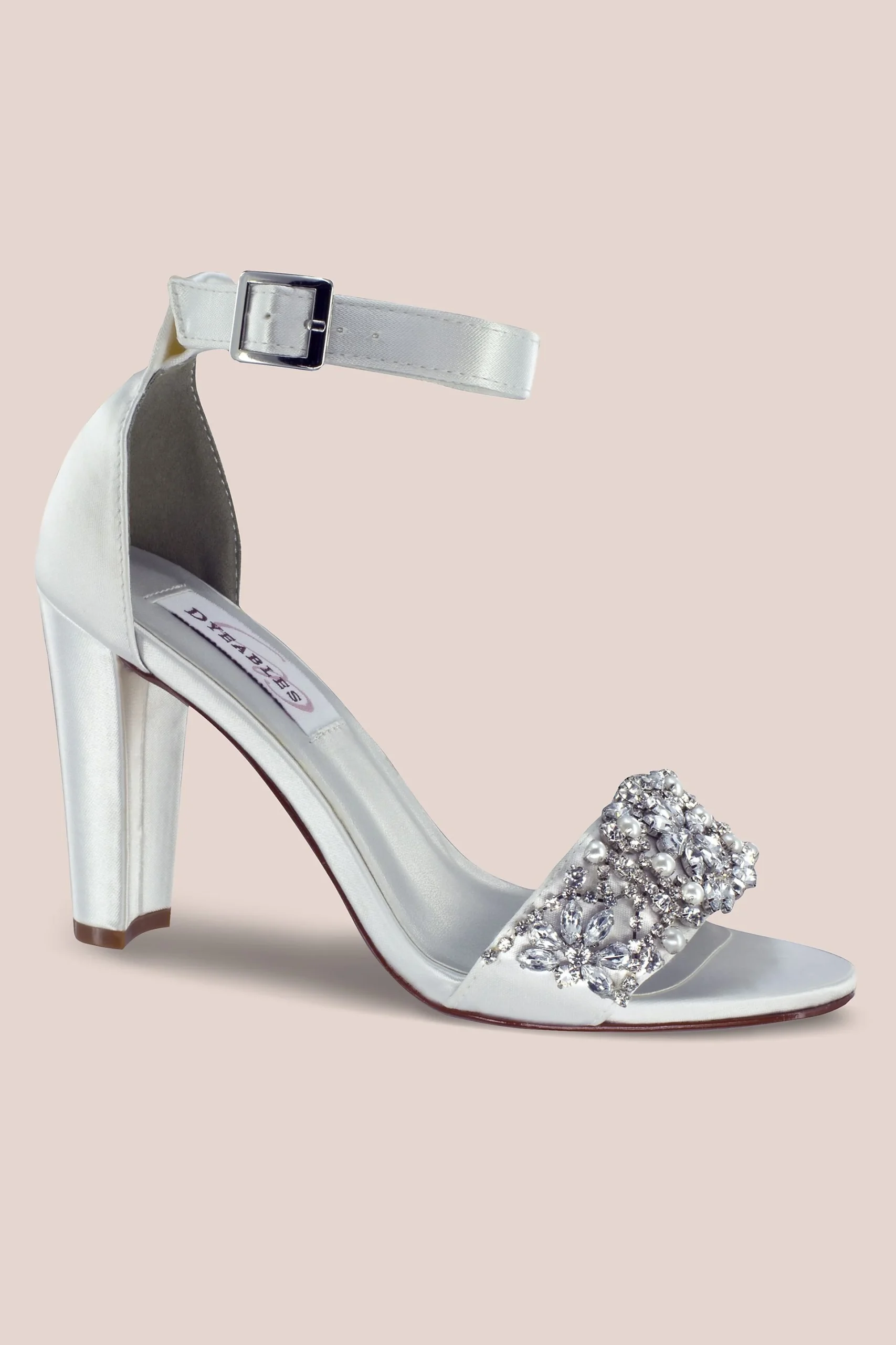 Dyeable Chunky Heel Sandals with Jeweled Vamp
