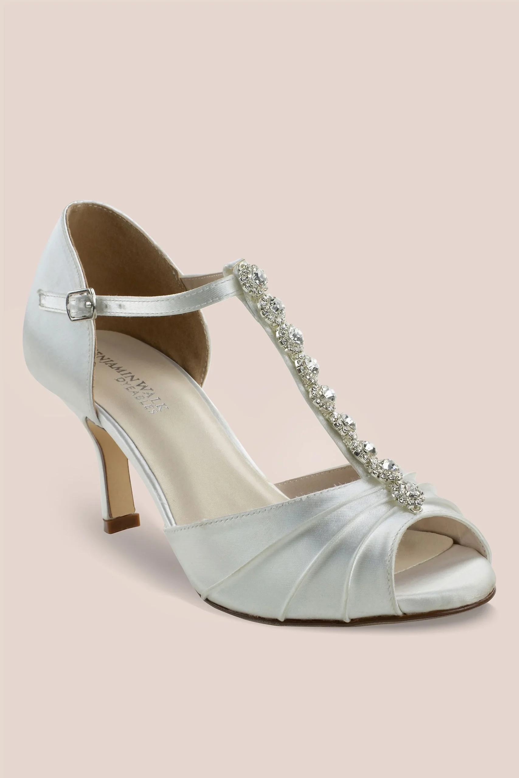 Dyeable Satin Jeweled T-Strap Sandals