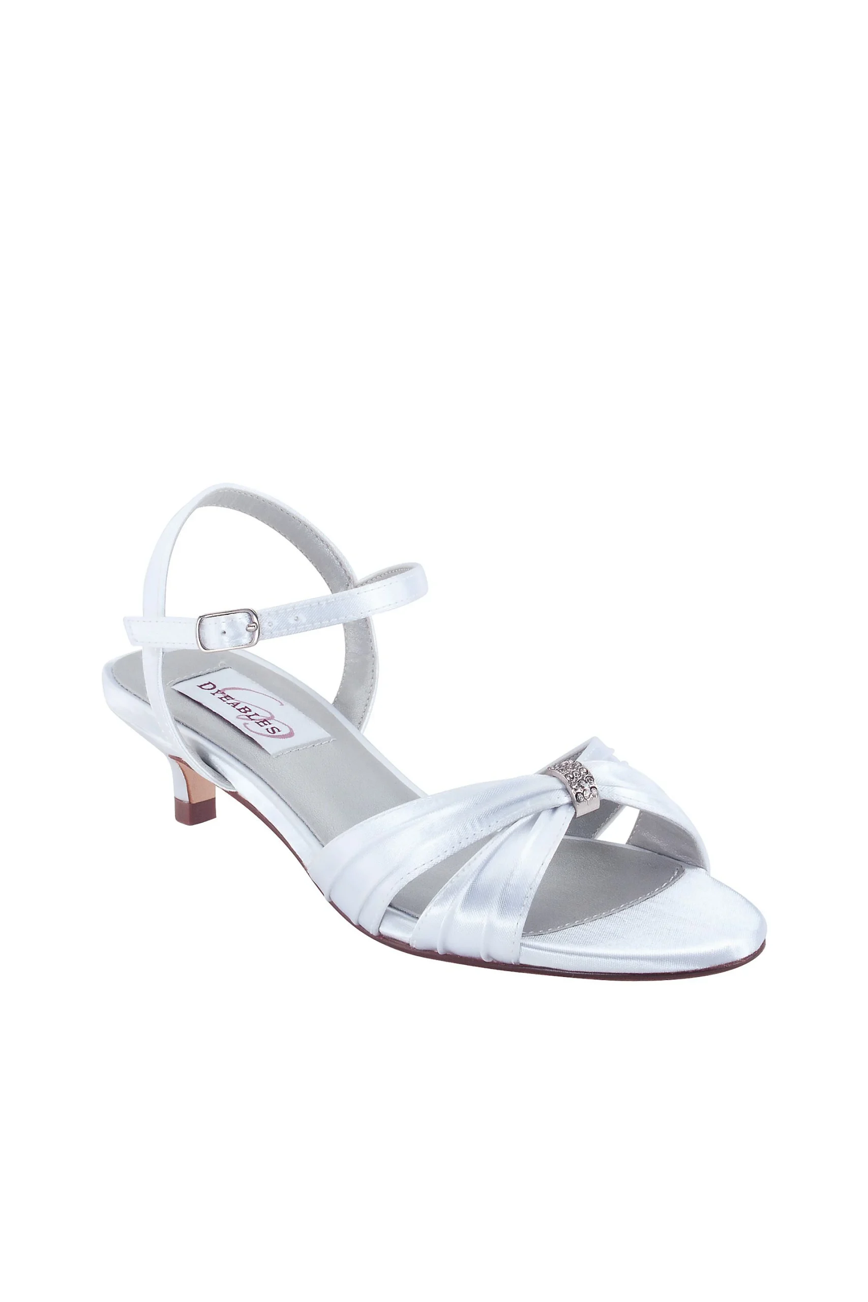 Dyeable Satin Kitten Heel Sandals with Crystals