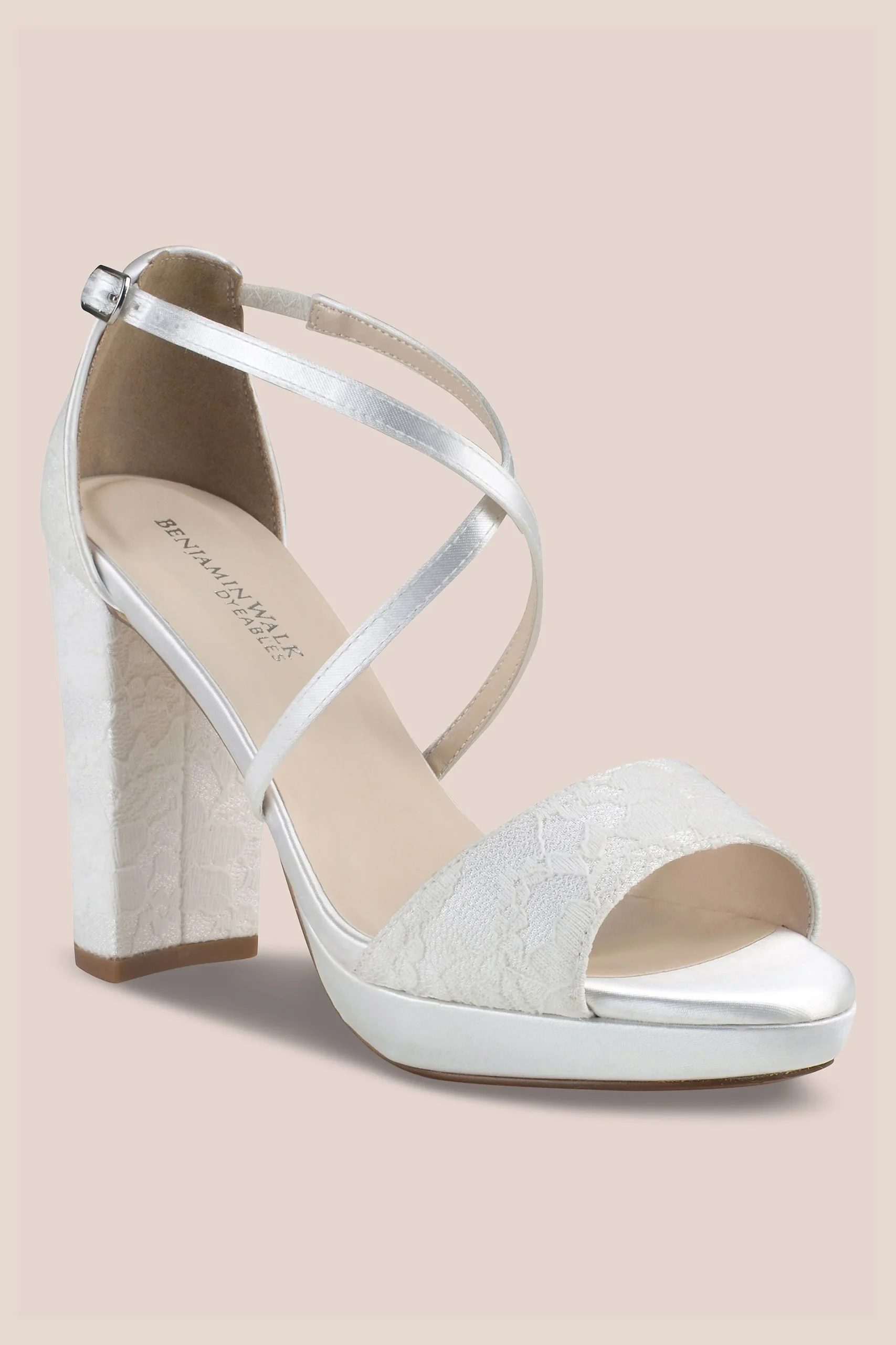 Dyeable Satin and Lace Block Heel Platform Sandals