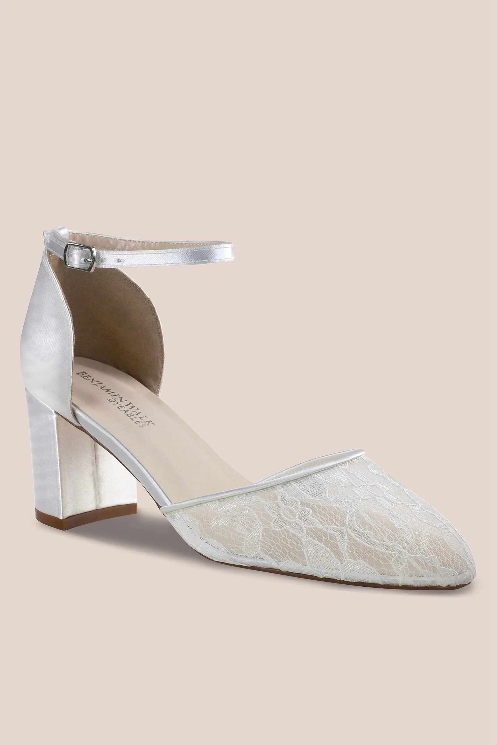 Dyeable Satin and Lace Closed Toe Block Heels