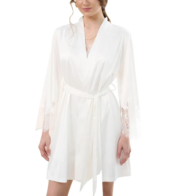effetto Satin Bridal Plus Size Mini Robe (S03423P) - White