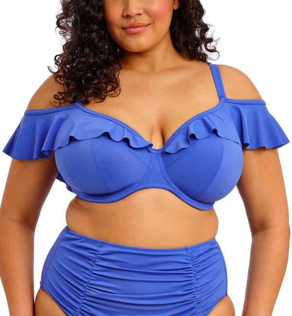Elomi Plain Sailing Bardot Ruffle Underwire Plunge Bikini Top (ES7282) - Azure