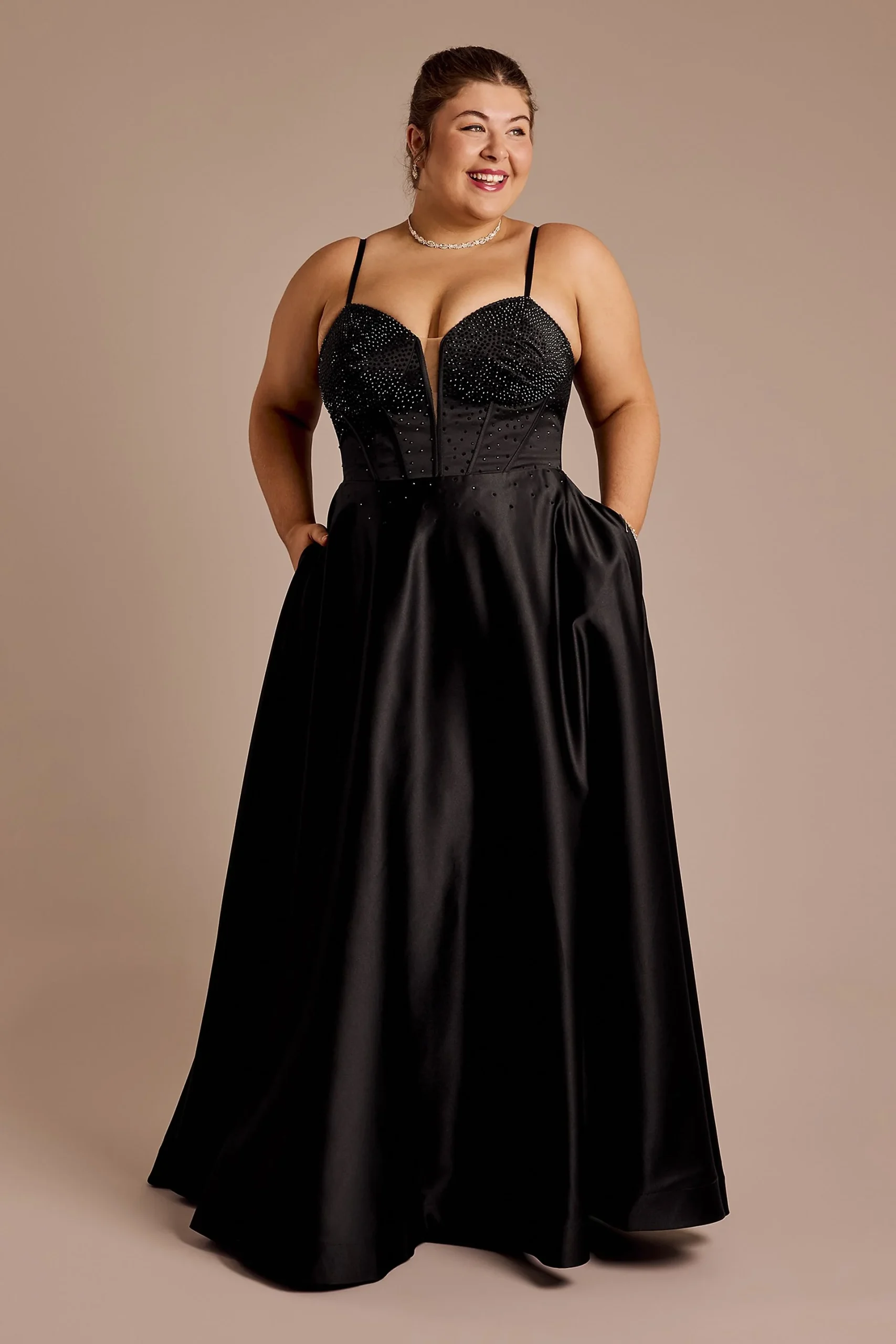 Embellished Bodice Satin Ball Gown