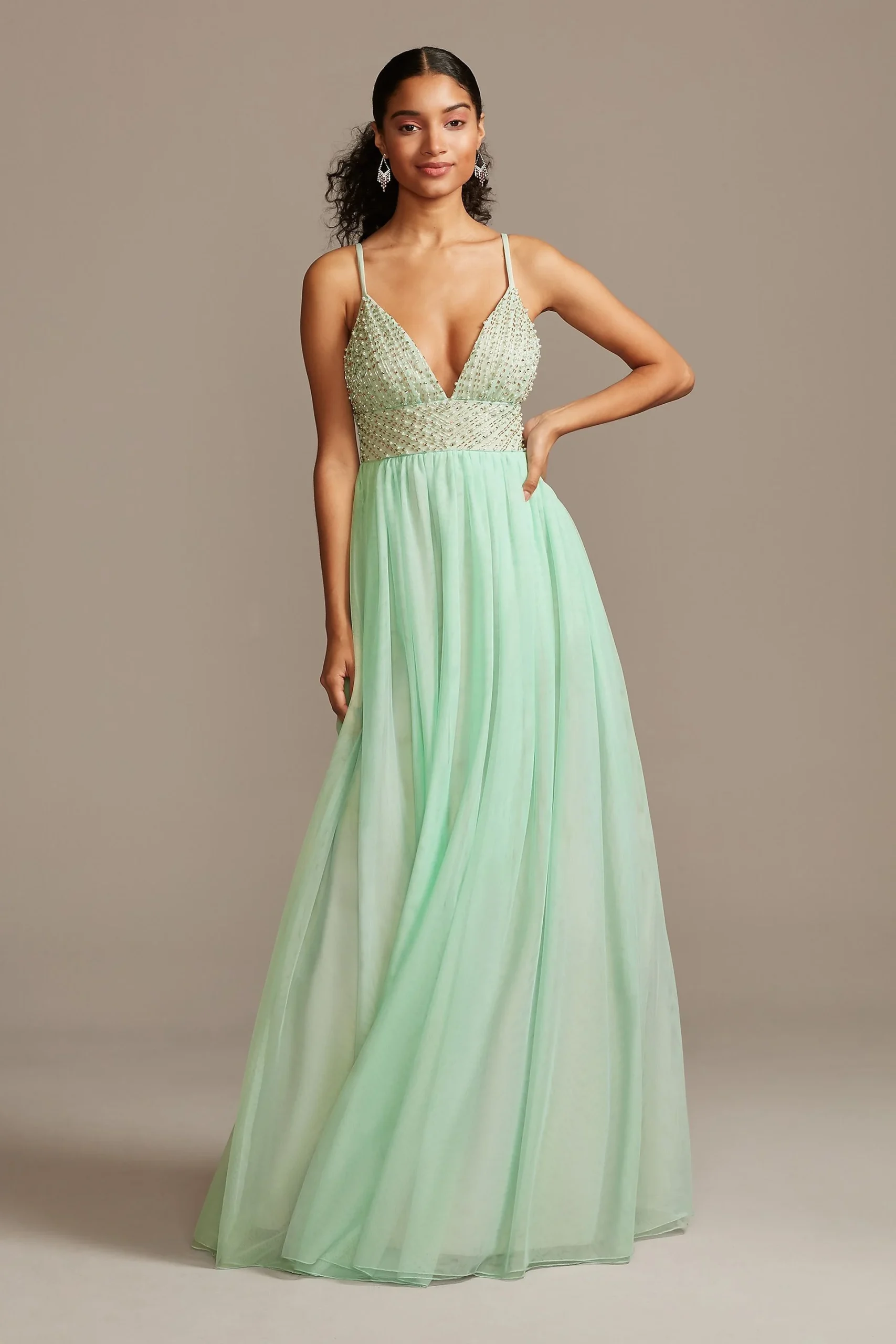 Embellished Gown with Pluging Beaded Bodice