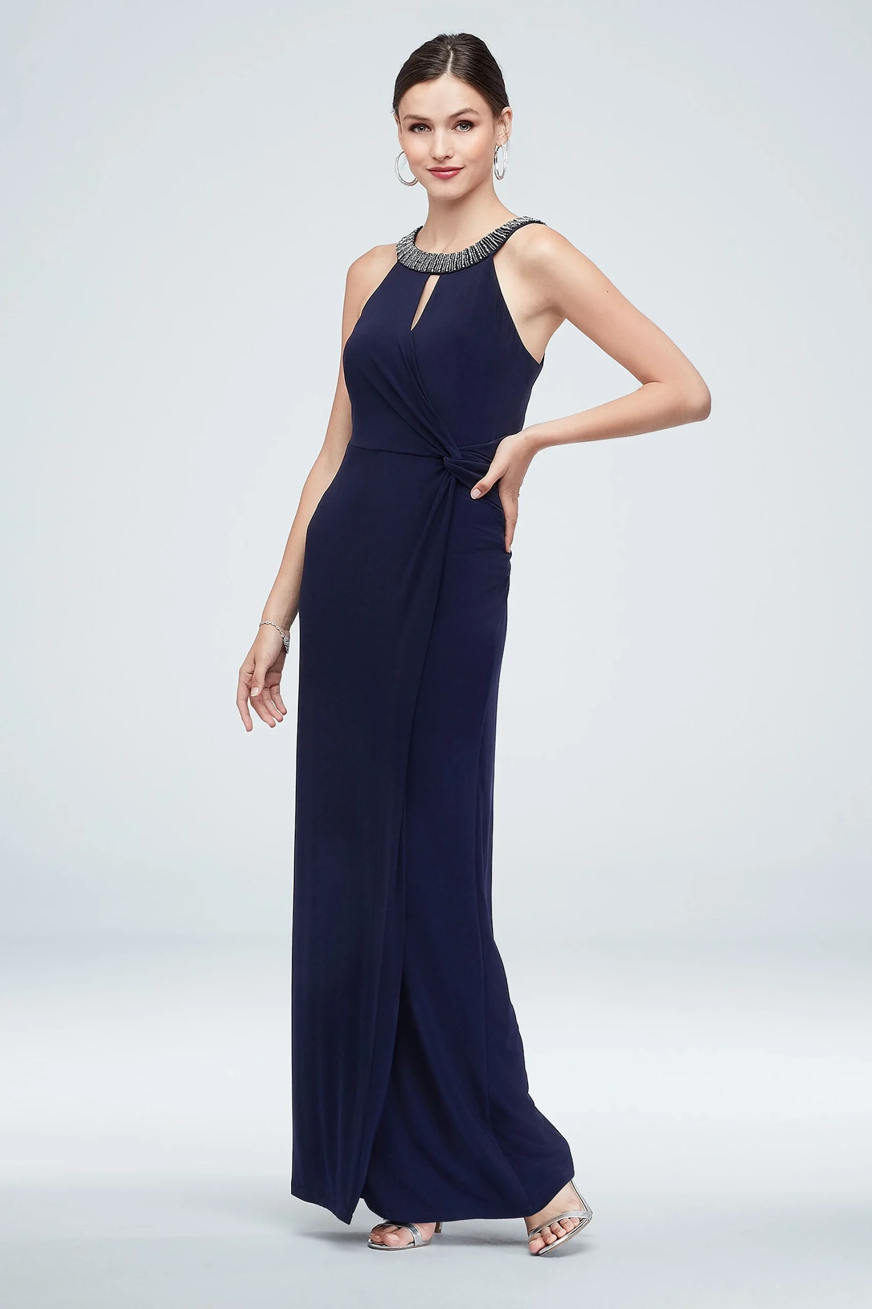 Embellished High Neck Gown with Knot Detail