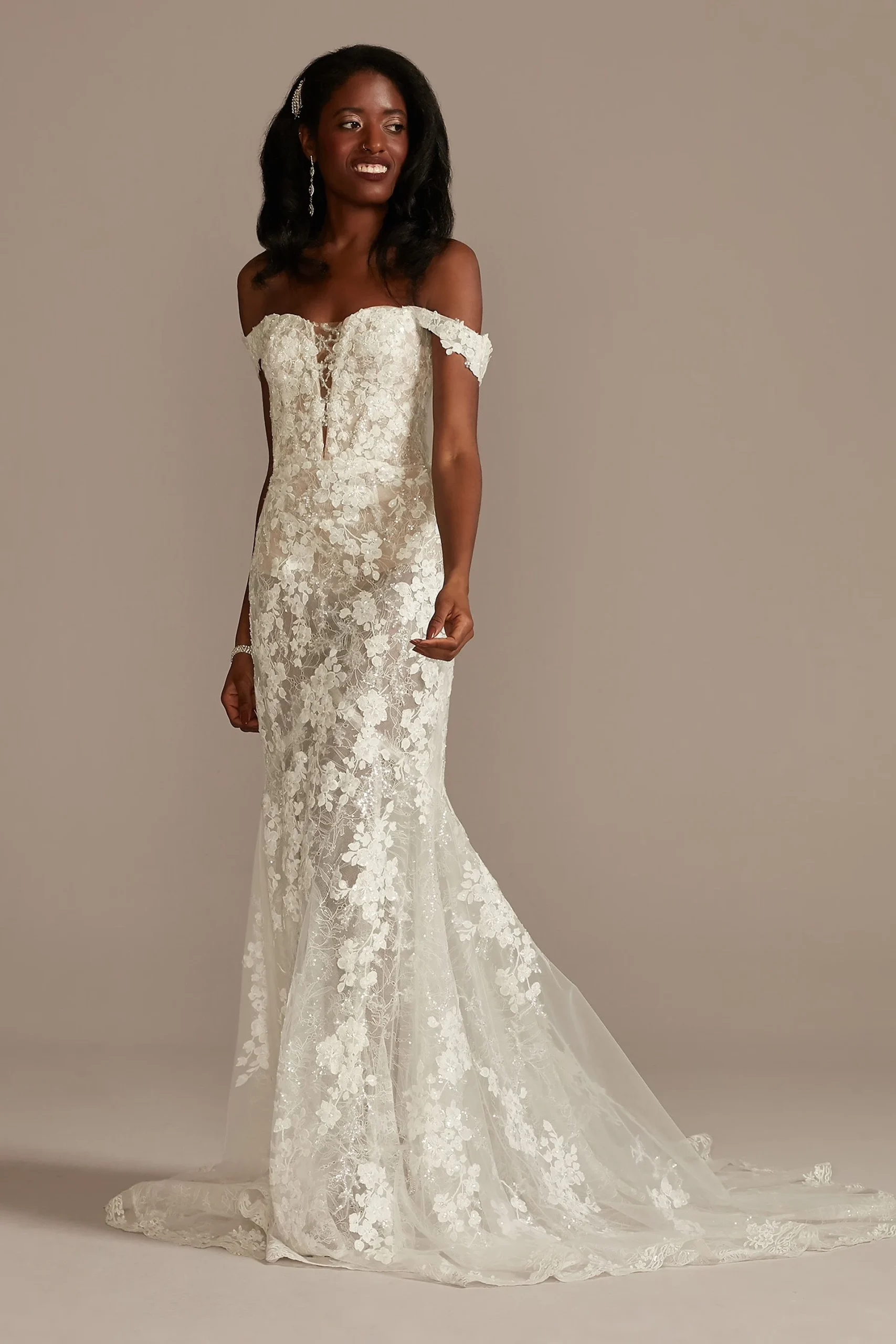 Embellished Illusion Lace Bodysuit Wedding Dress