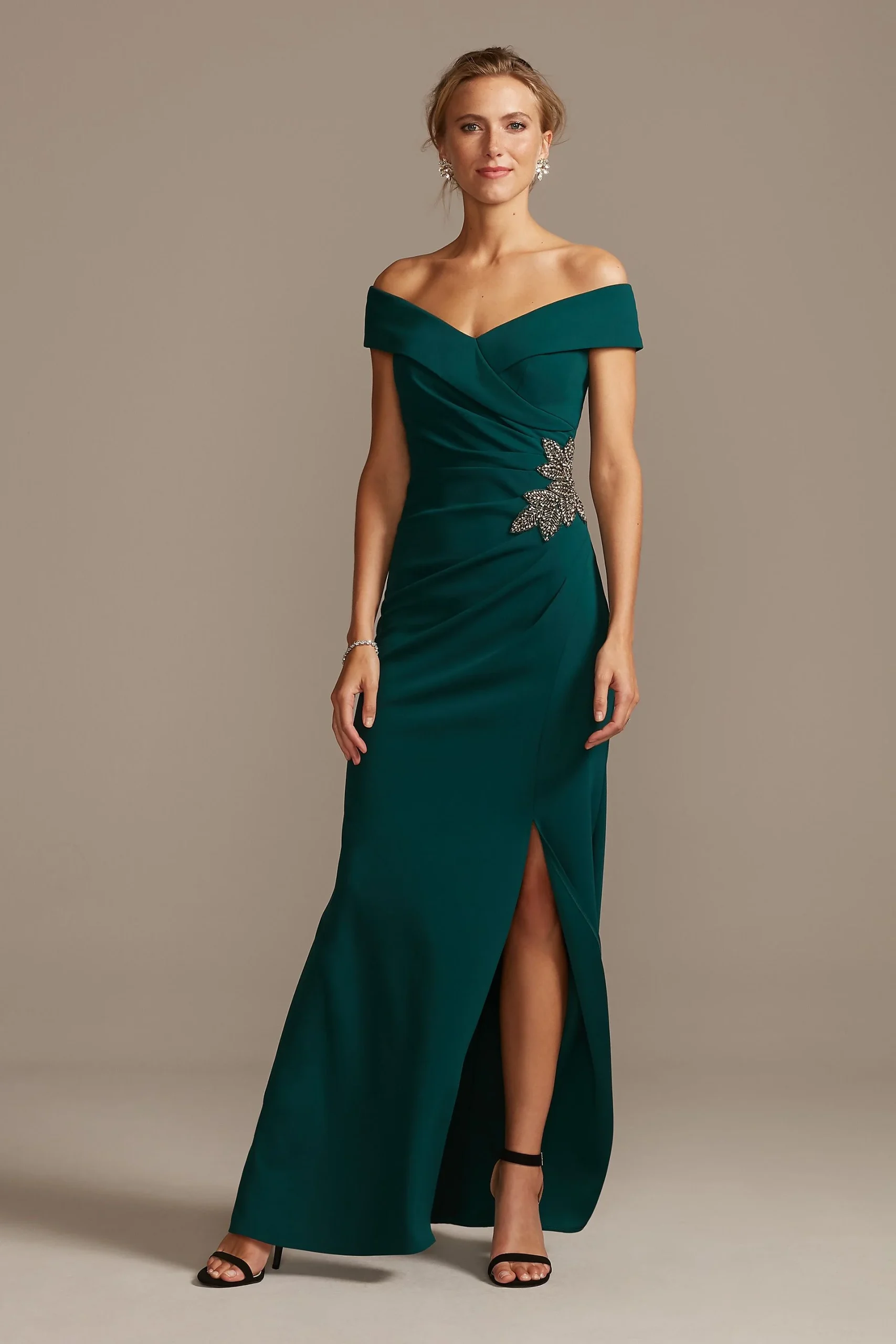 Embellished Leaf Off-the-Shoulder Gown with