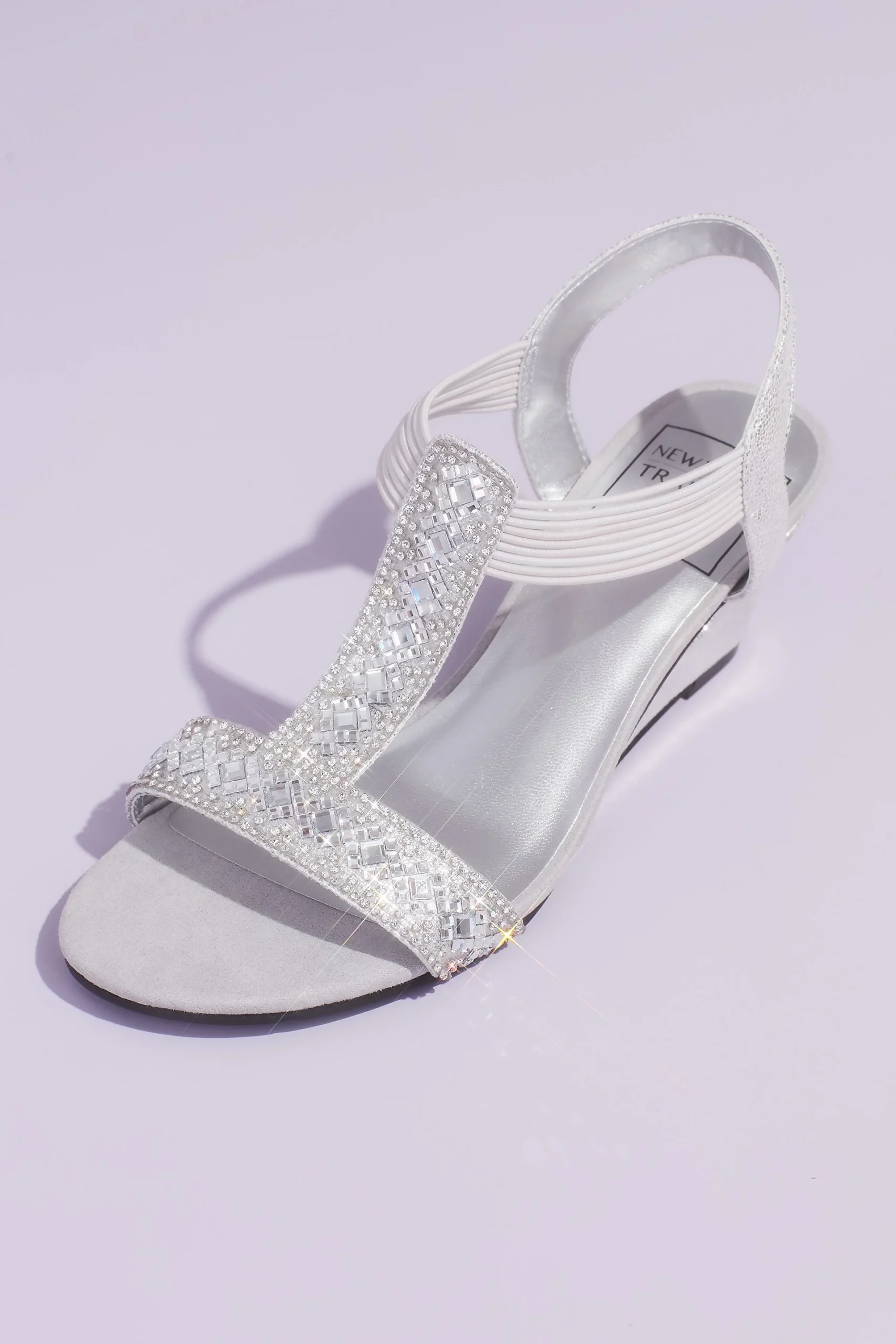 Embellished Metallic Slip-On Wedges with Cutout