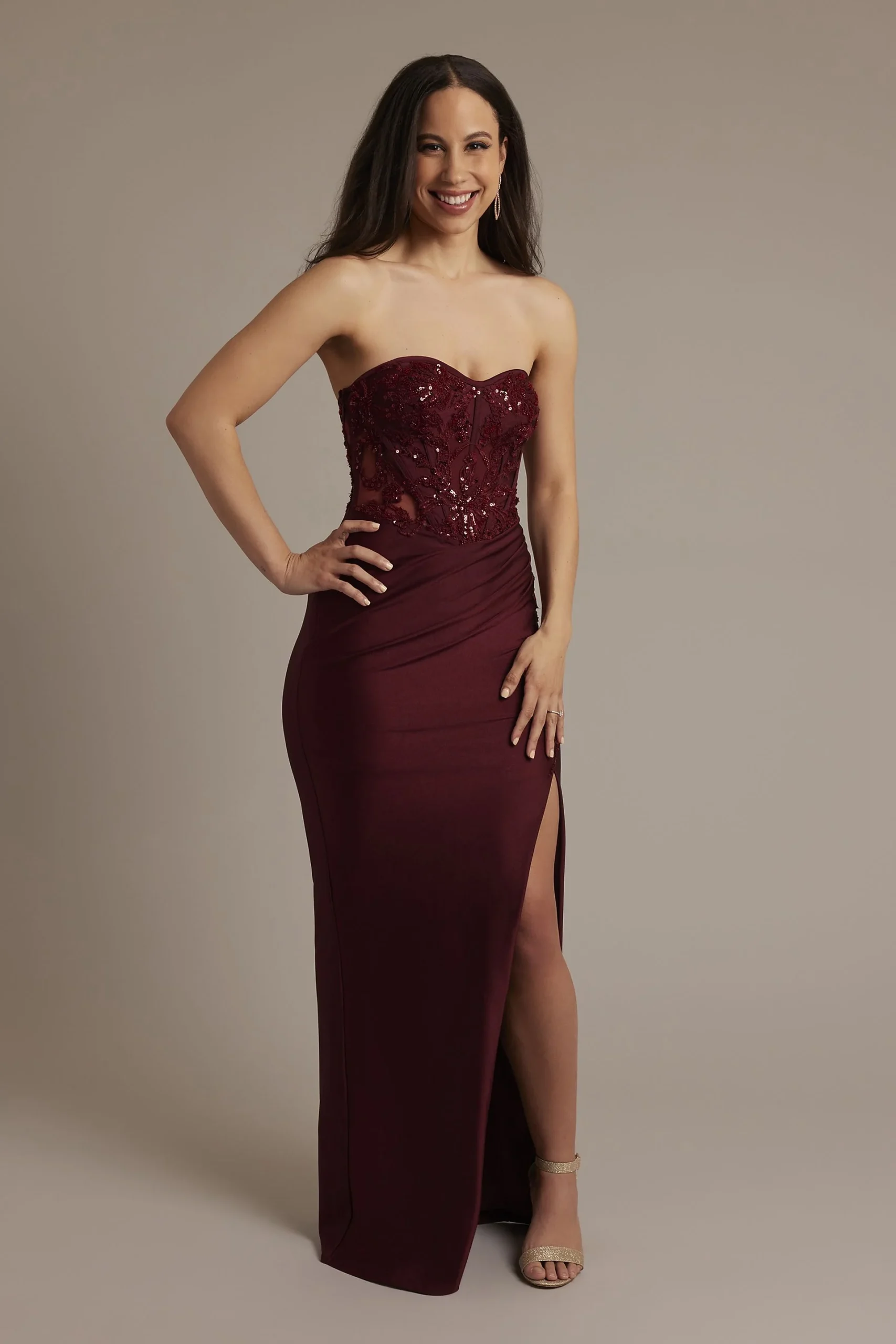 Embellished Power Stretch Strapless Sheath