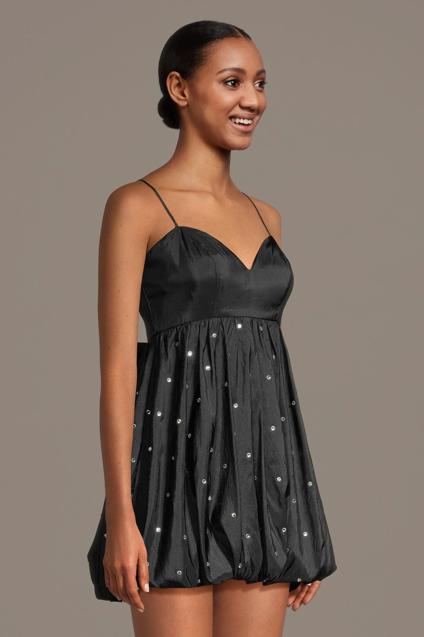 Embellished Taffeta Bow Back Bubble Mini Dress