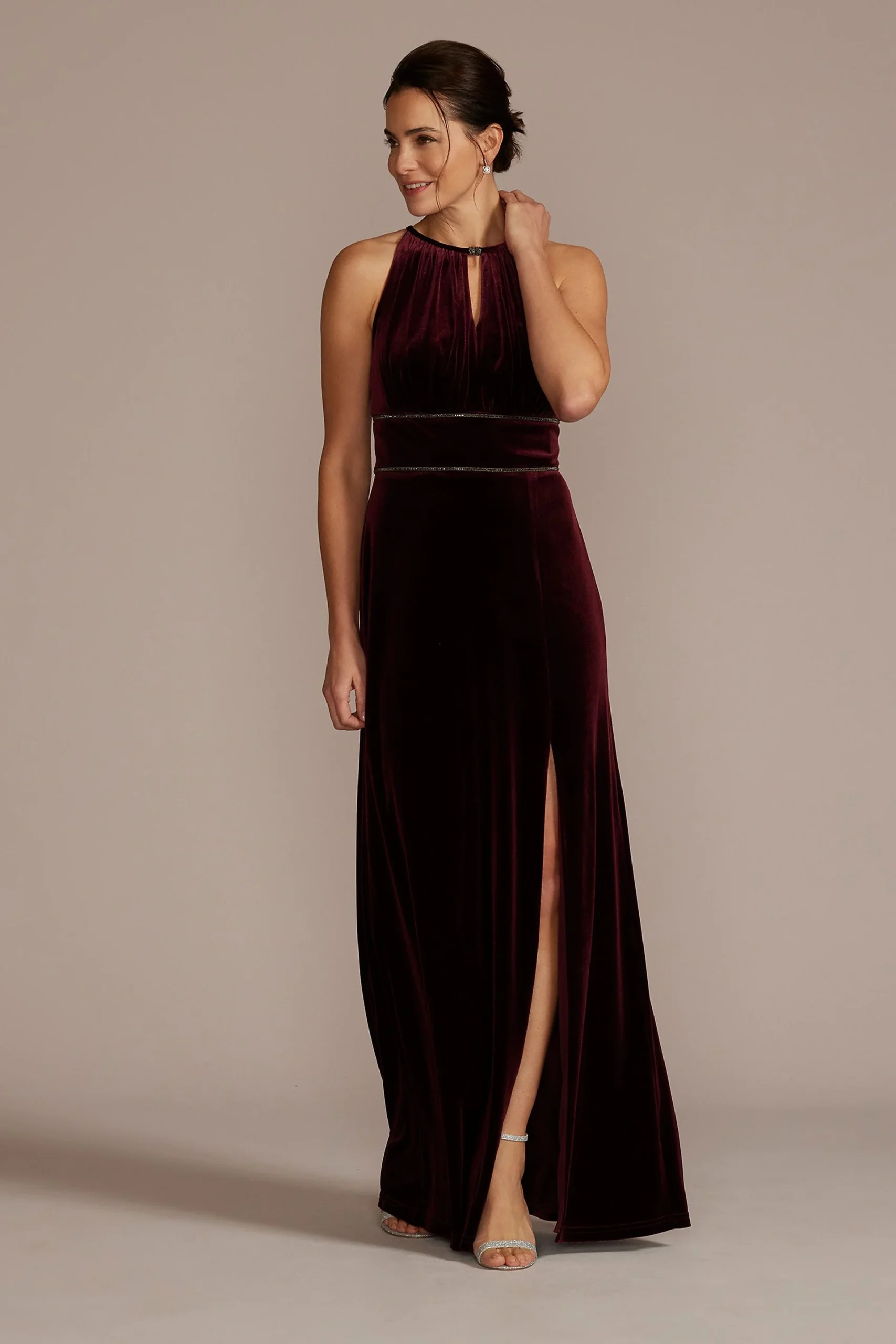 Embellished Velvet Sheath Dress Keyholes