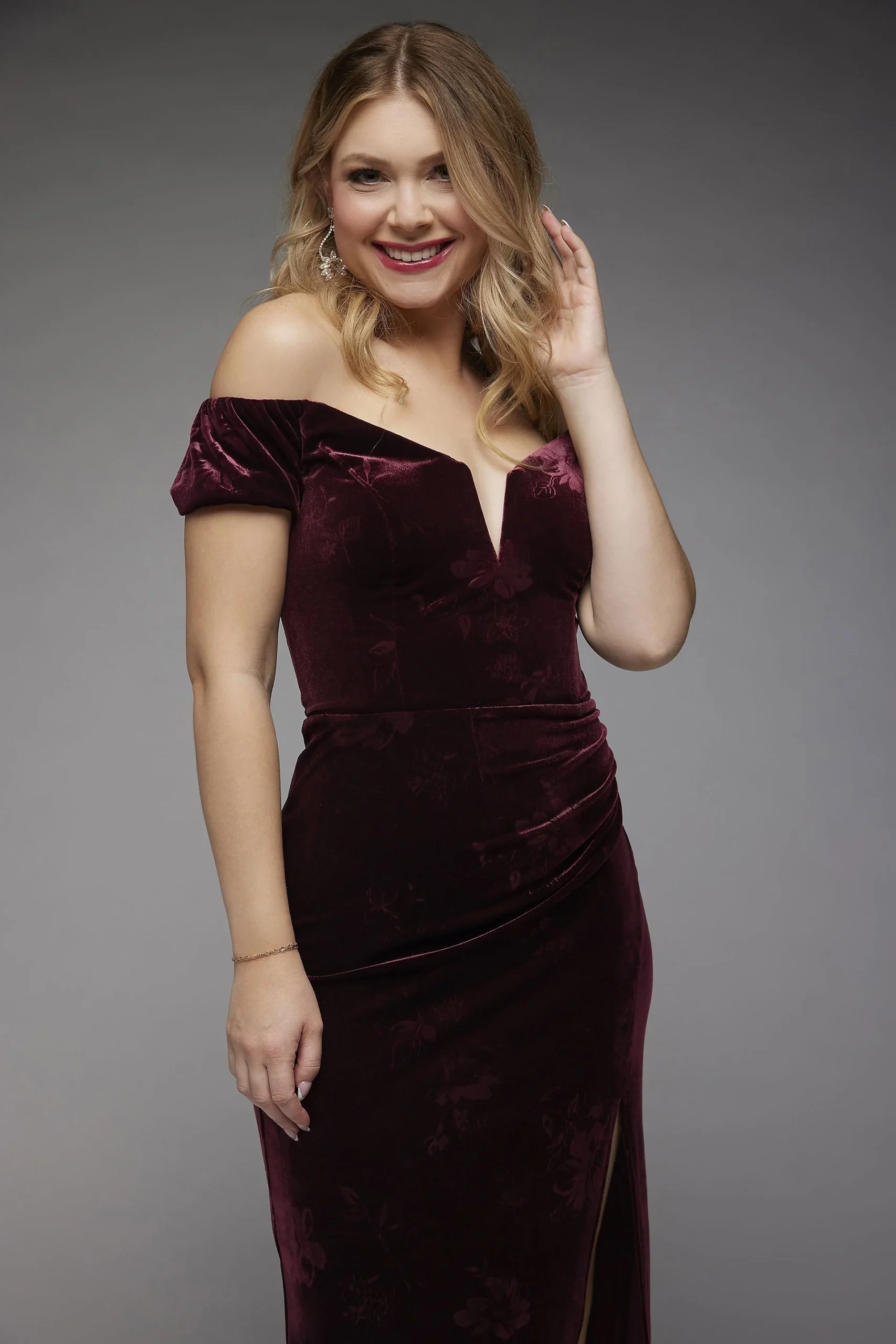 Embossed Velvet Off-the-Shoulder Sheath Dress