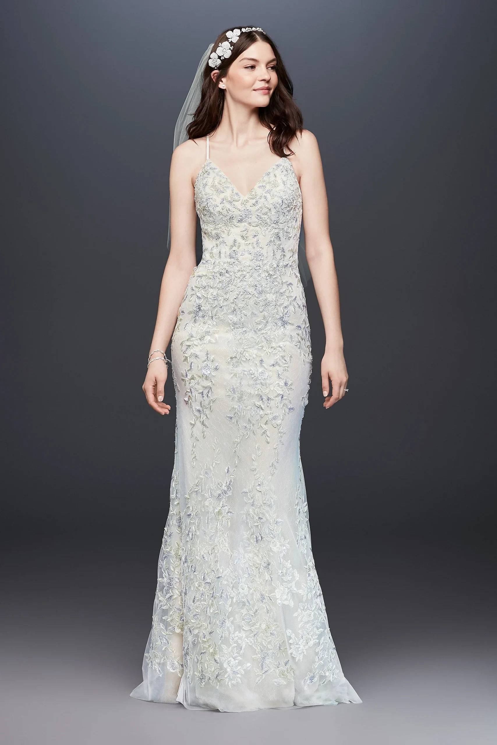 Embroidered and Beaded Lace Sheath Wedding Dress
