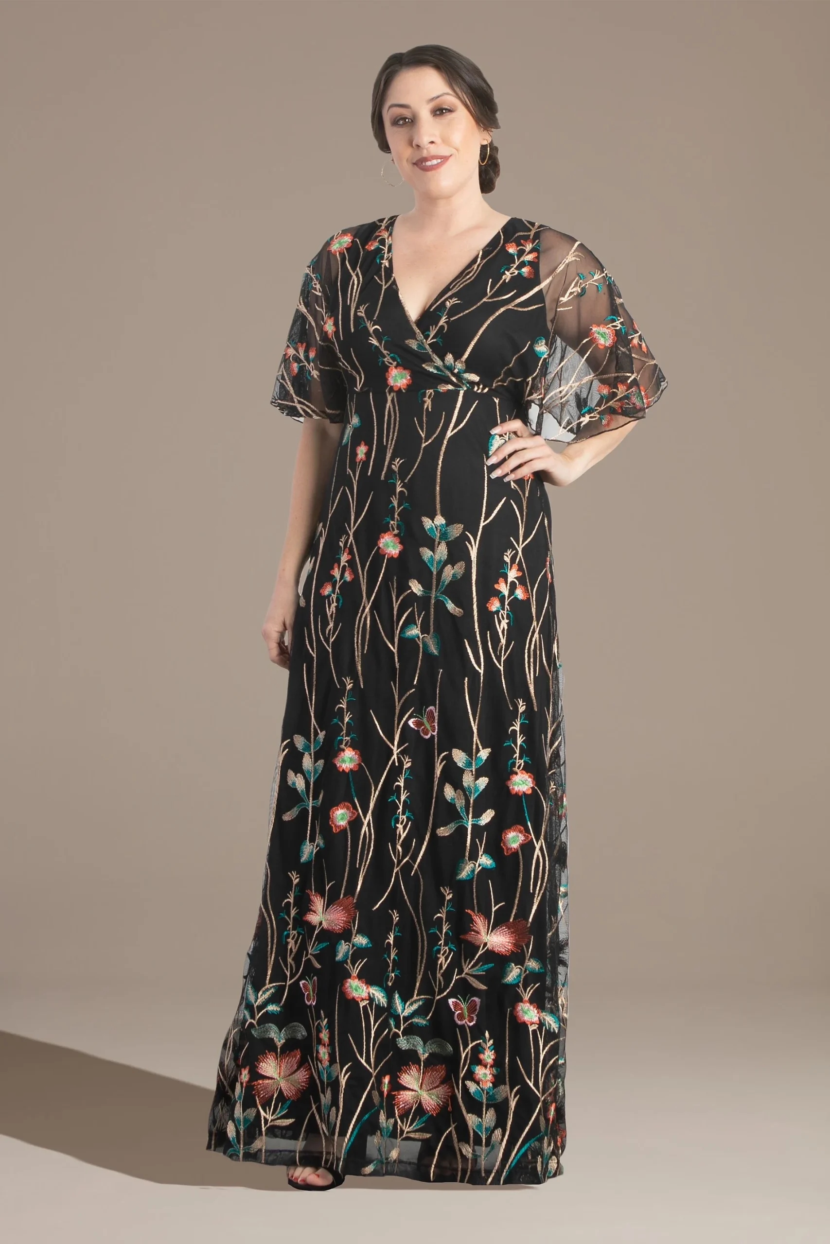 Embroidered Elegance Floral Evening Gown