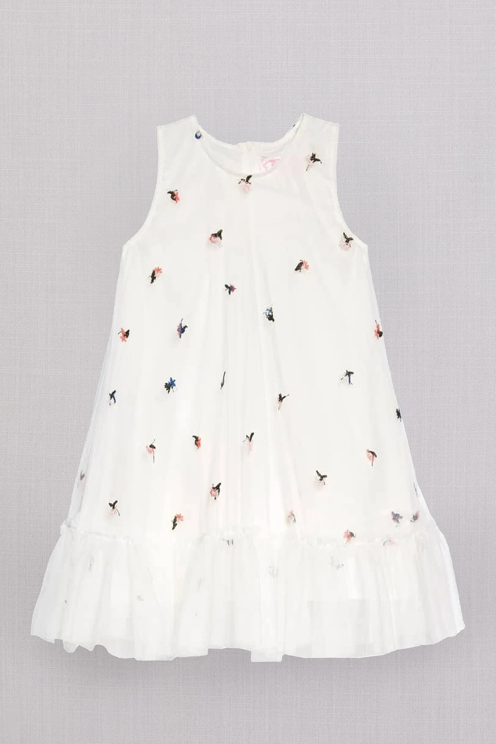 Embroidered Flower Girl Tulle Shift Dress
