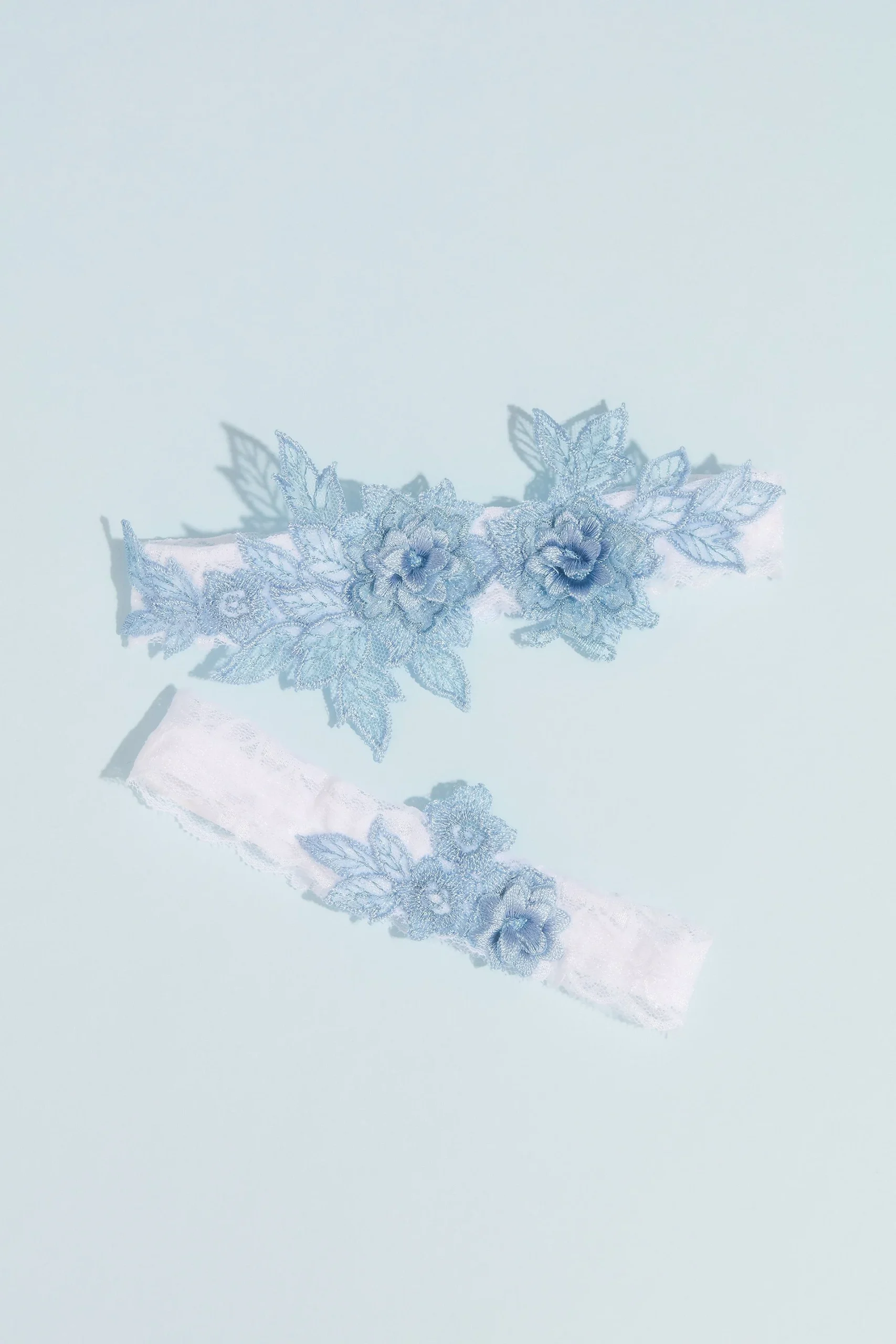 Embroidered Flowers and Lace Garter Set