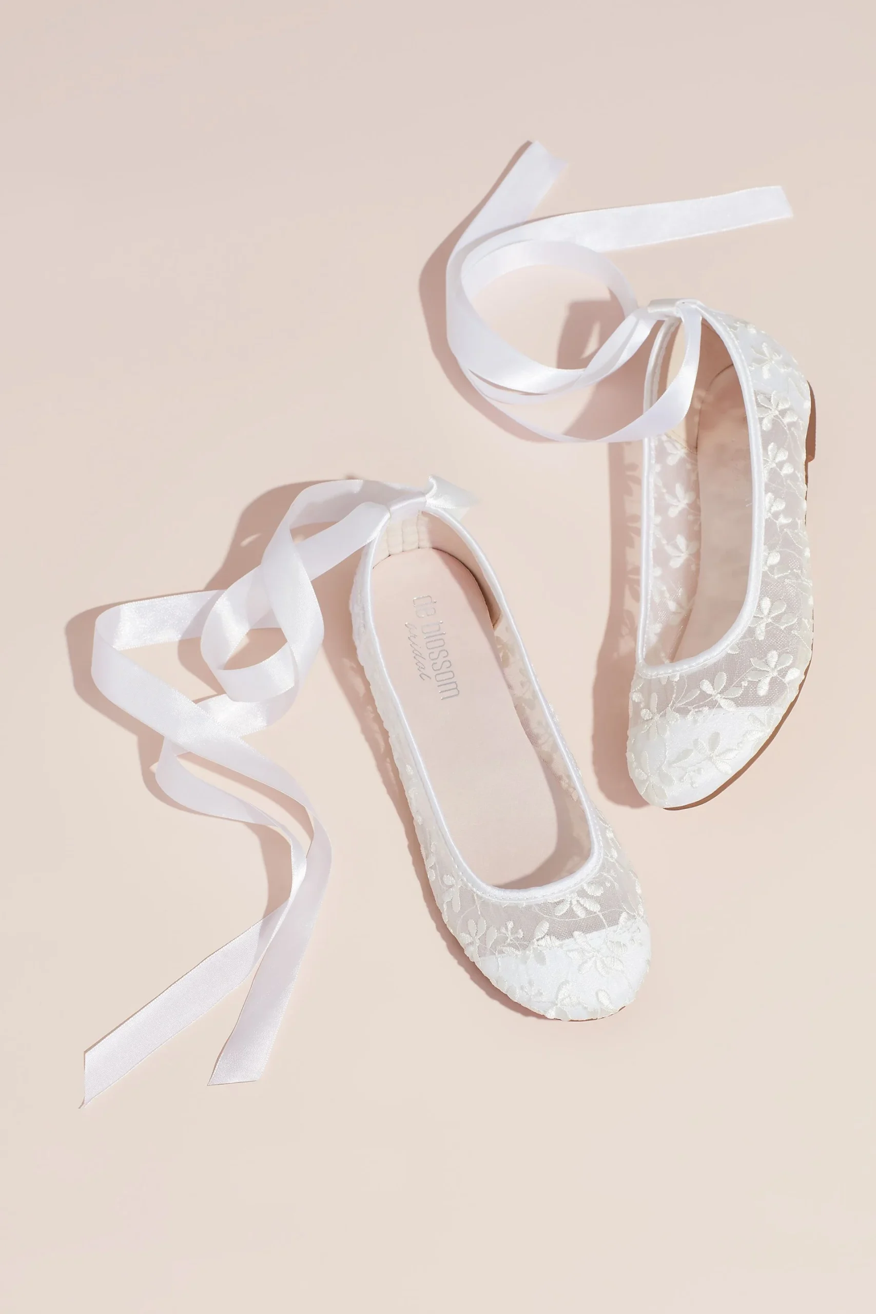 Embroidered Lace-Up Floral Illusion Ballet Flats