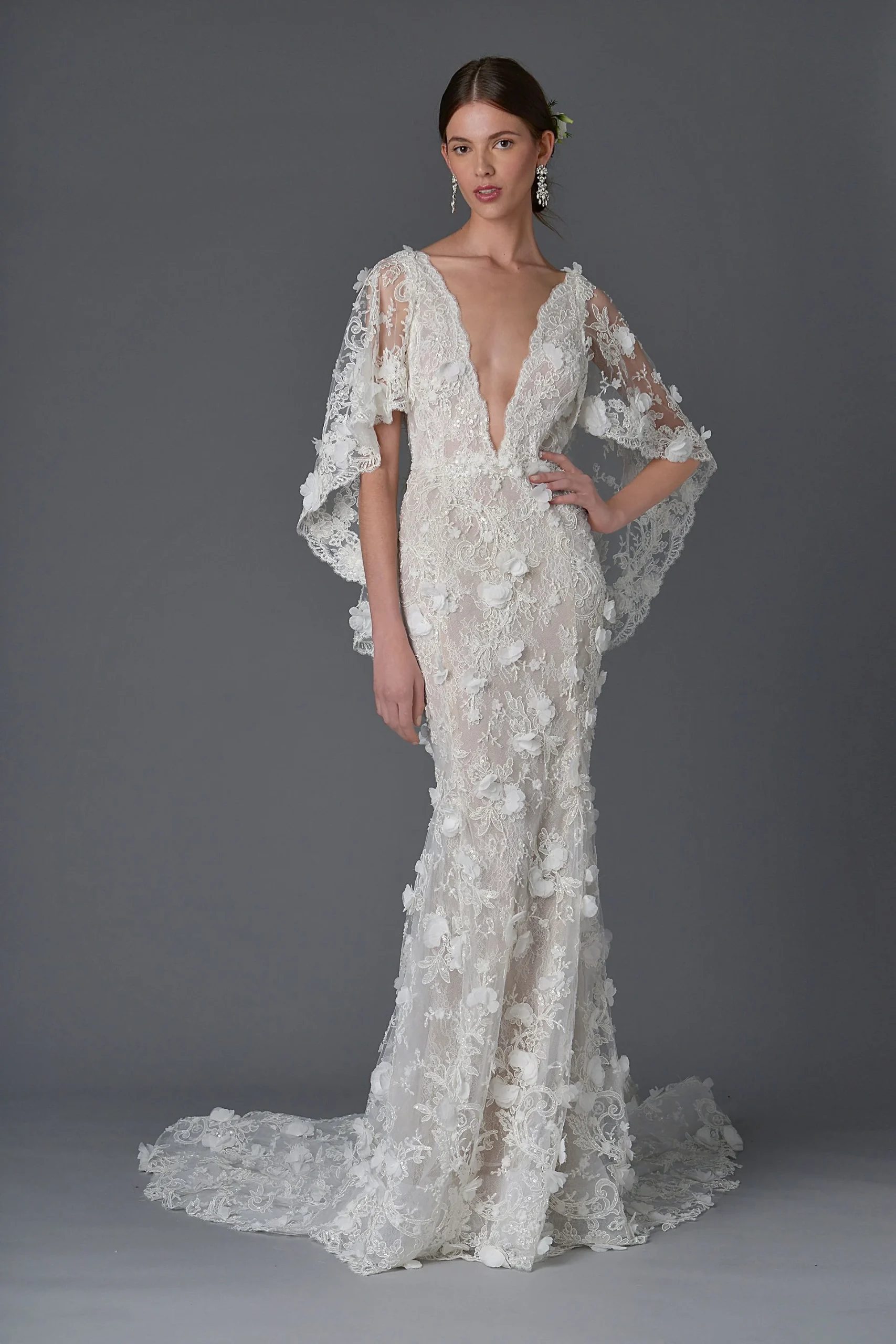 Embroidered Lace Wedding Dress with Cape