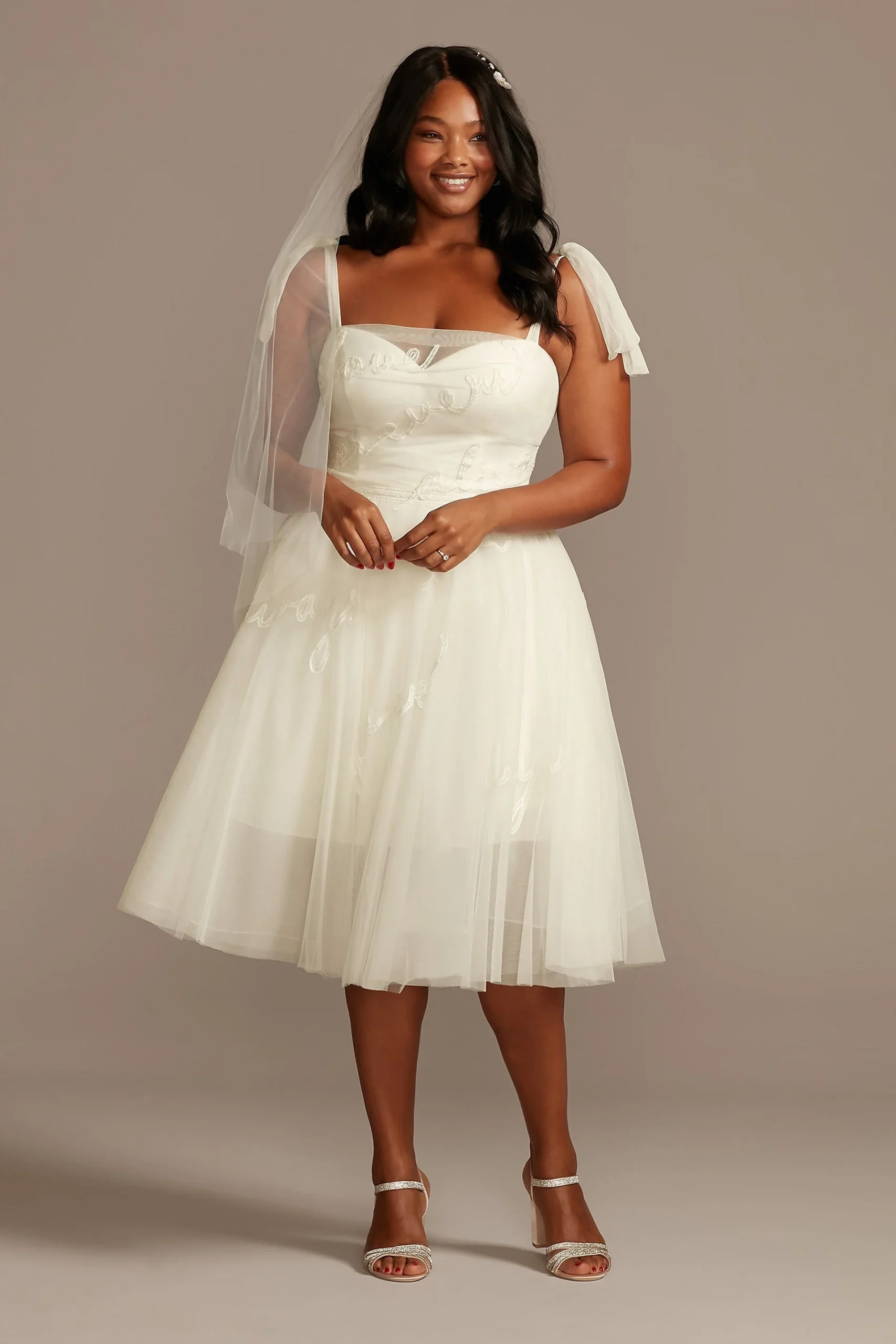Embroidered Love Note Short Tulle Wedding Dress