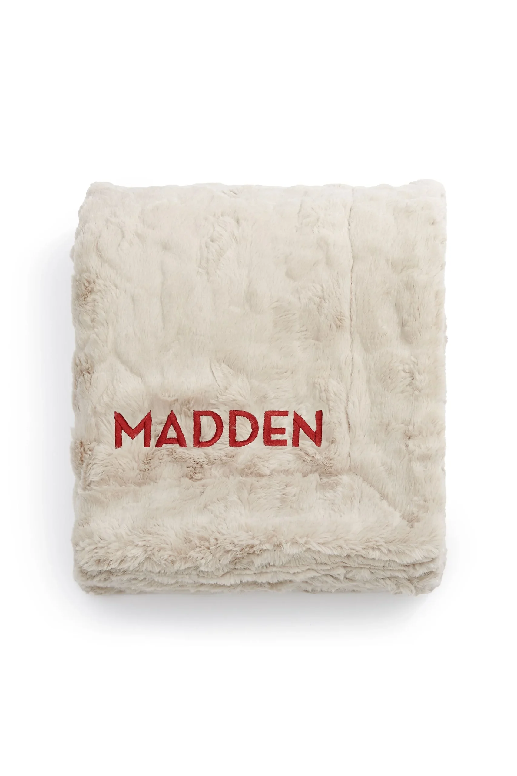 Embroidered Patterned Buff Faux Fur Throw Blanket
