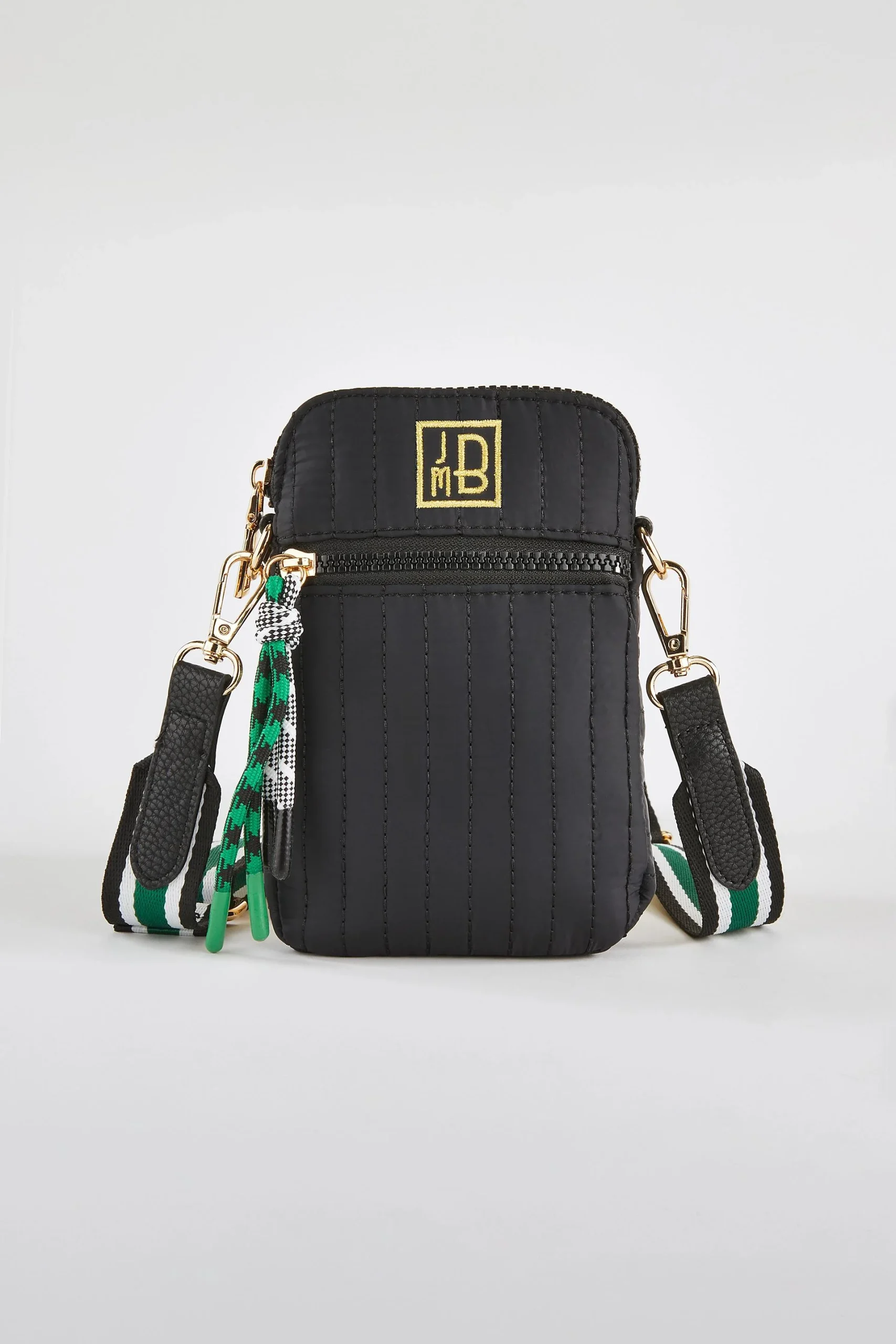 Embroidered Quilted Phone Holder in Black