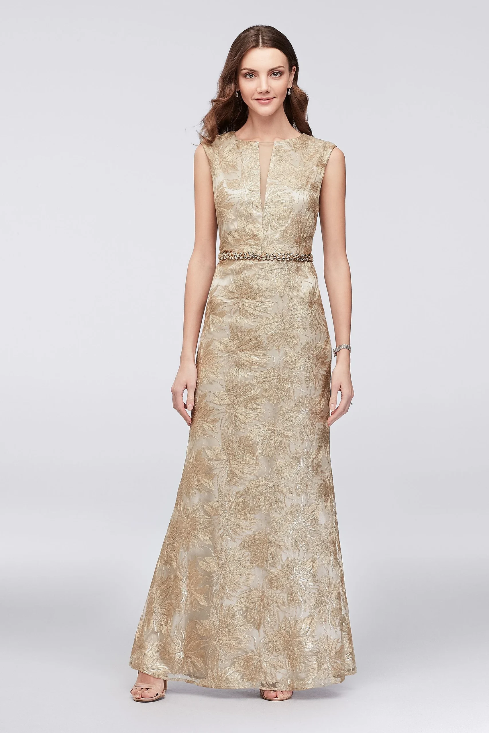 Embroidered Sheath Dress with Sequins and Crystals