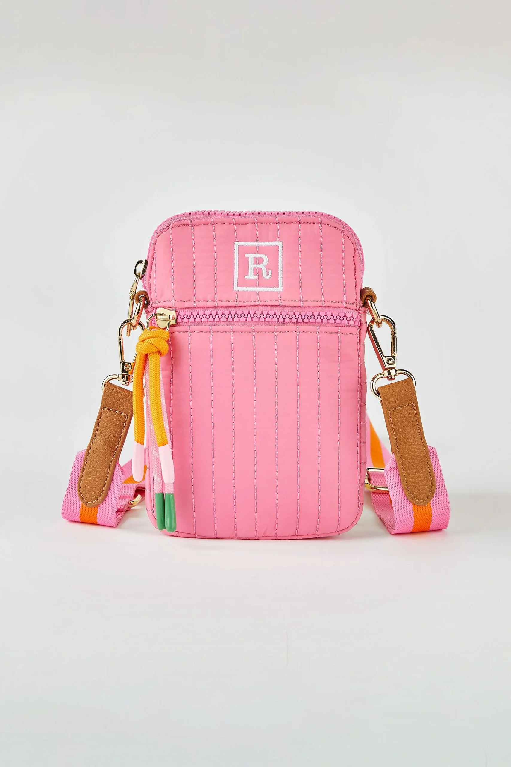 Embroidered Shiraleah Quilted Phone Holder in Pink