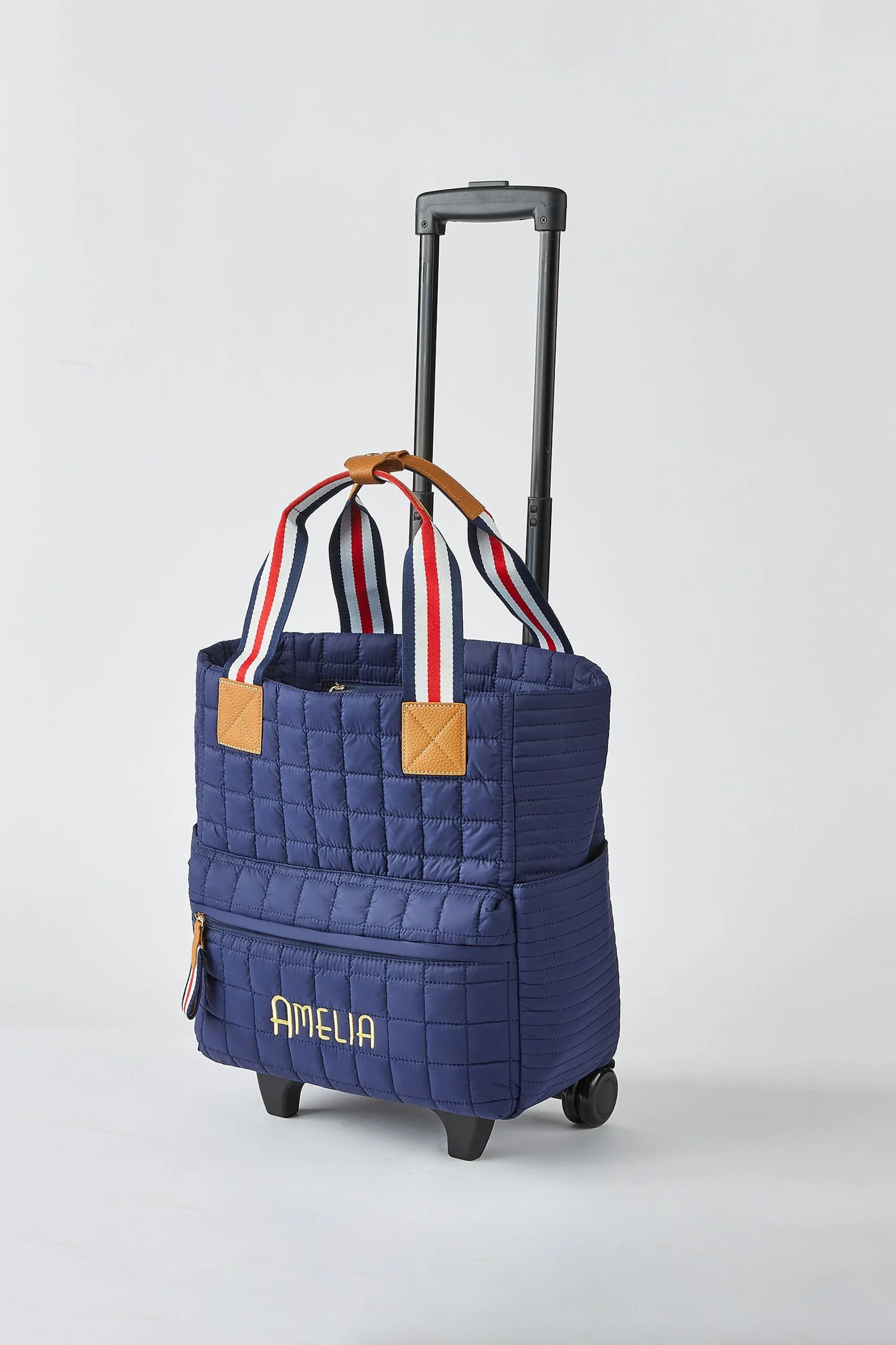 Embroidered Shiraleah Quilted Roller Tote in Navy
