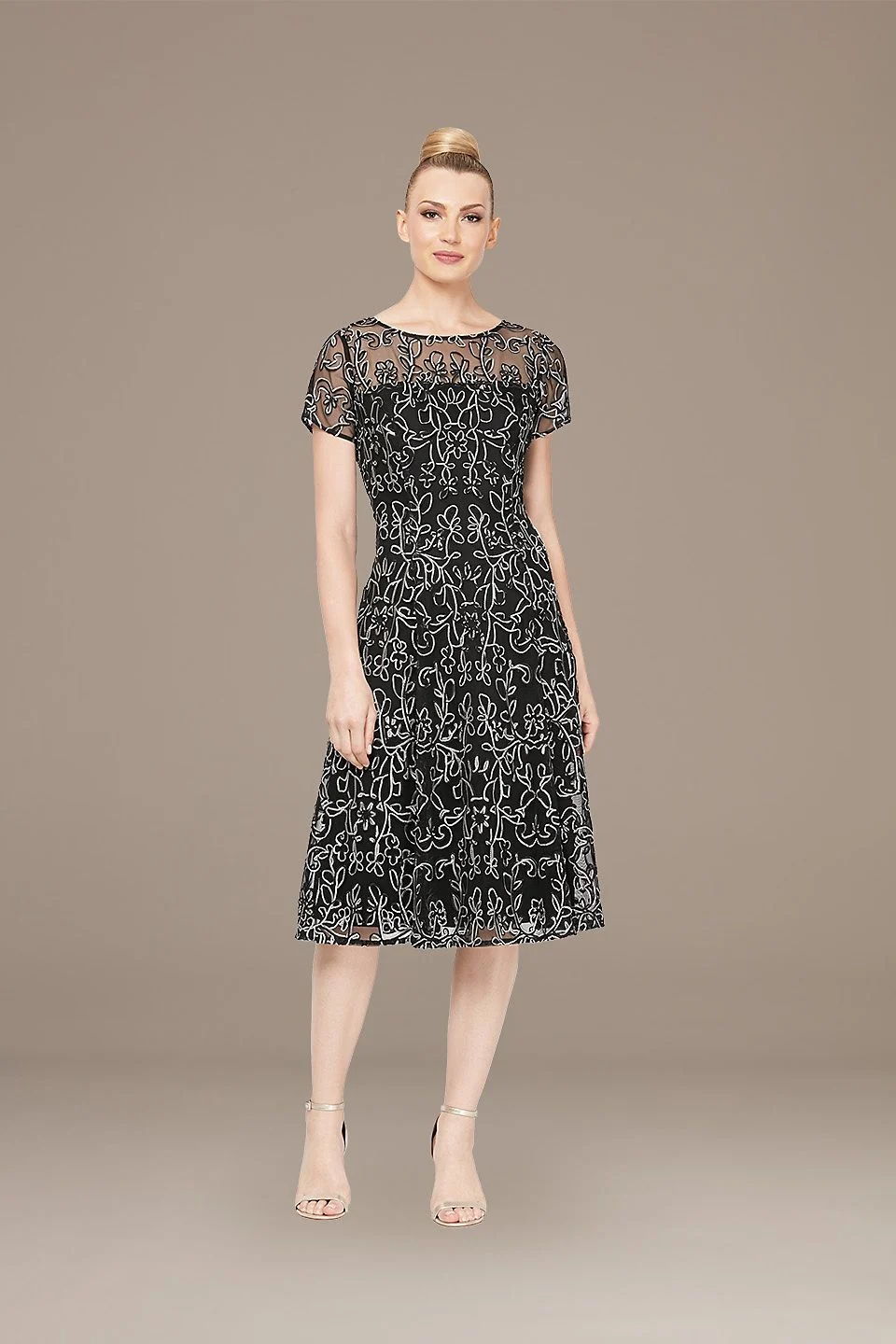 Embroidered Soutache Tea Length Dress